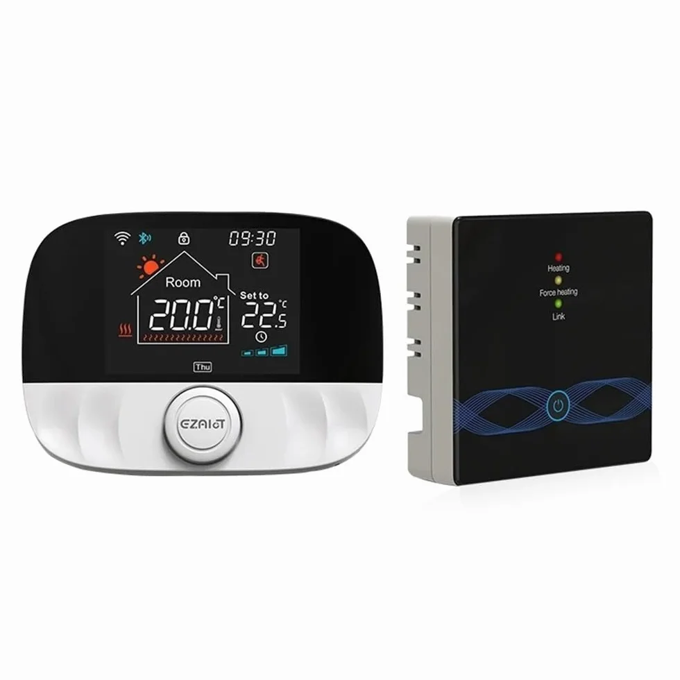 RF433 bezprzewodowy termostat WiFi dopasowanie do podłogowego wodoodpornego Kotłak domowy Tuya Smart Programowalny kontroler temperatury(Black T9N Set)