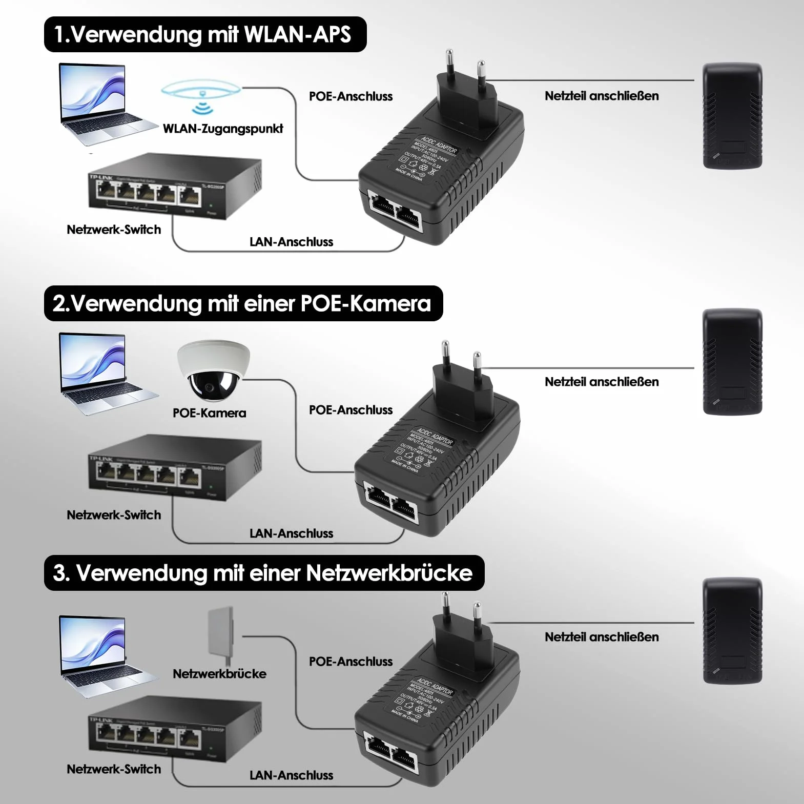 Sonew 48V 0,5A pasywny zasilacz POE Injector Ethernet adapter z wtyczką ścienną