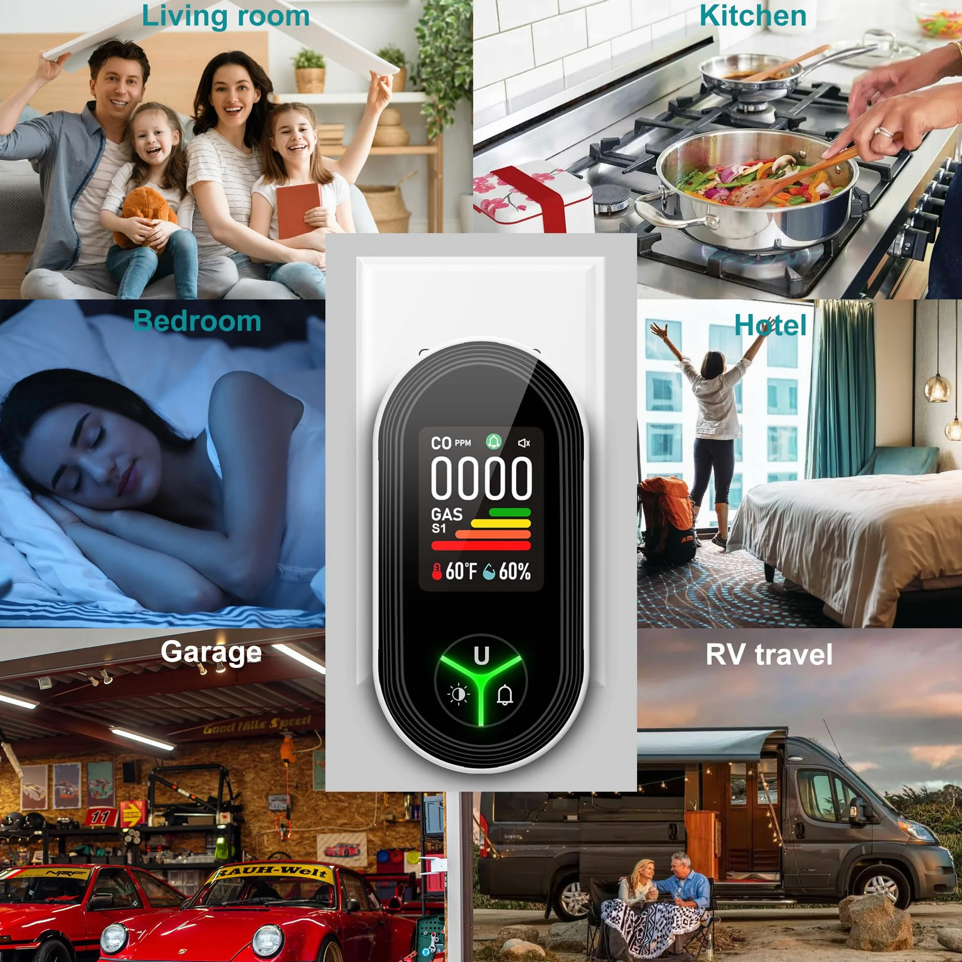 4in1 Plug-in Alarm gazu ziemnego i detektory tlenku węgla Połączenie Wbudowany ulepszony CO/gaz palny/propan/metan/czujnik temperatury i wilgotności dla pokoju domowego Kuchnia