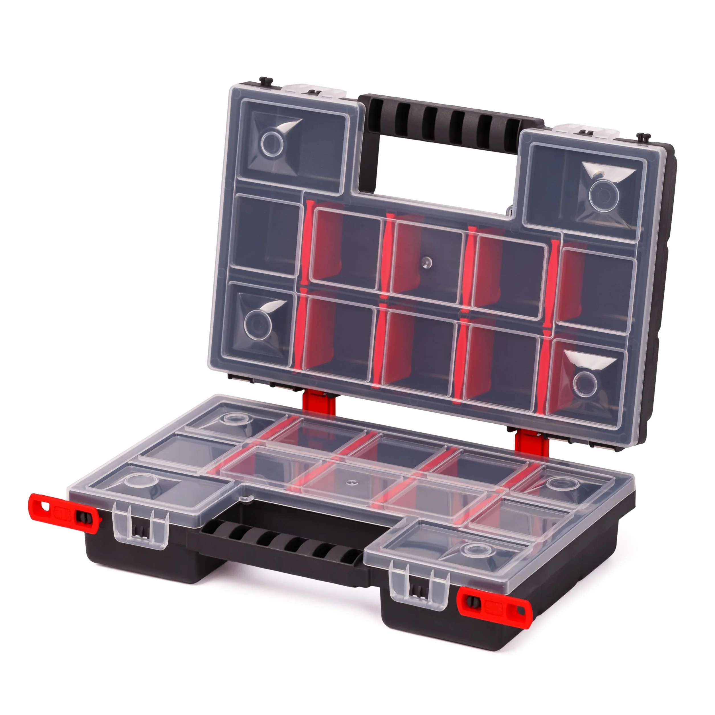 Mivos Dwustronna skrzynka asortymentowa 287x186x100mm - 2-stronna skrzynka do sortowania z 64 regulowanymi przegródkami – pudełko na śruby – Organizer na akcesoria