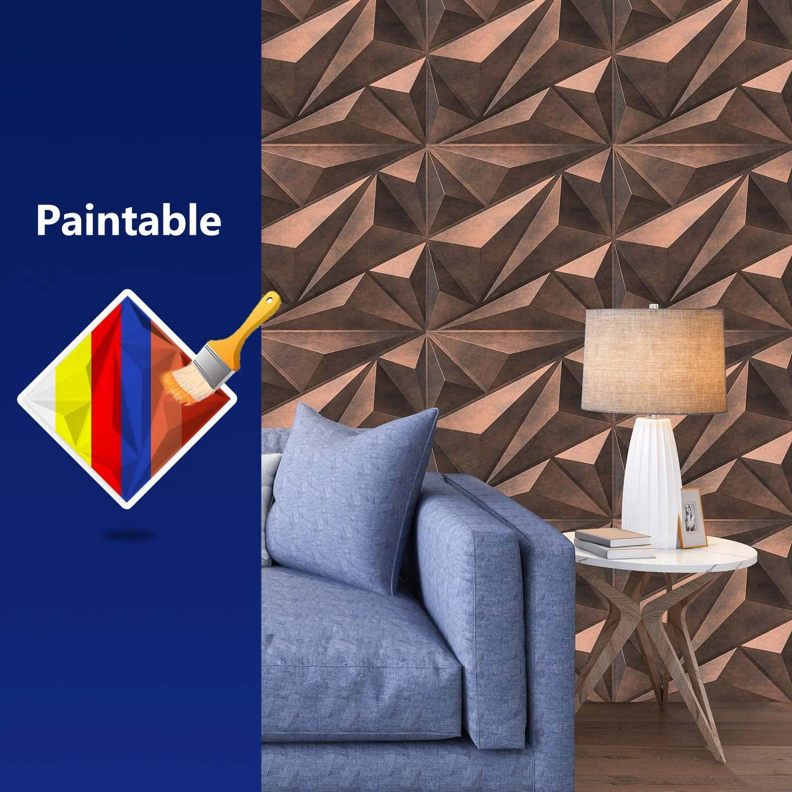 Art3dwallpanels Panel ścienny 3D PCW diamentowy 12 płytek antyczna miedź
