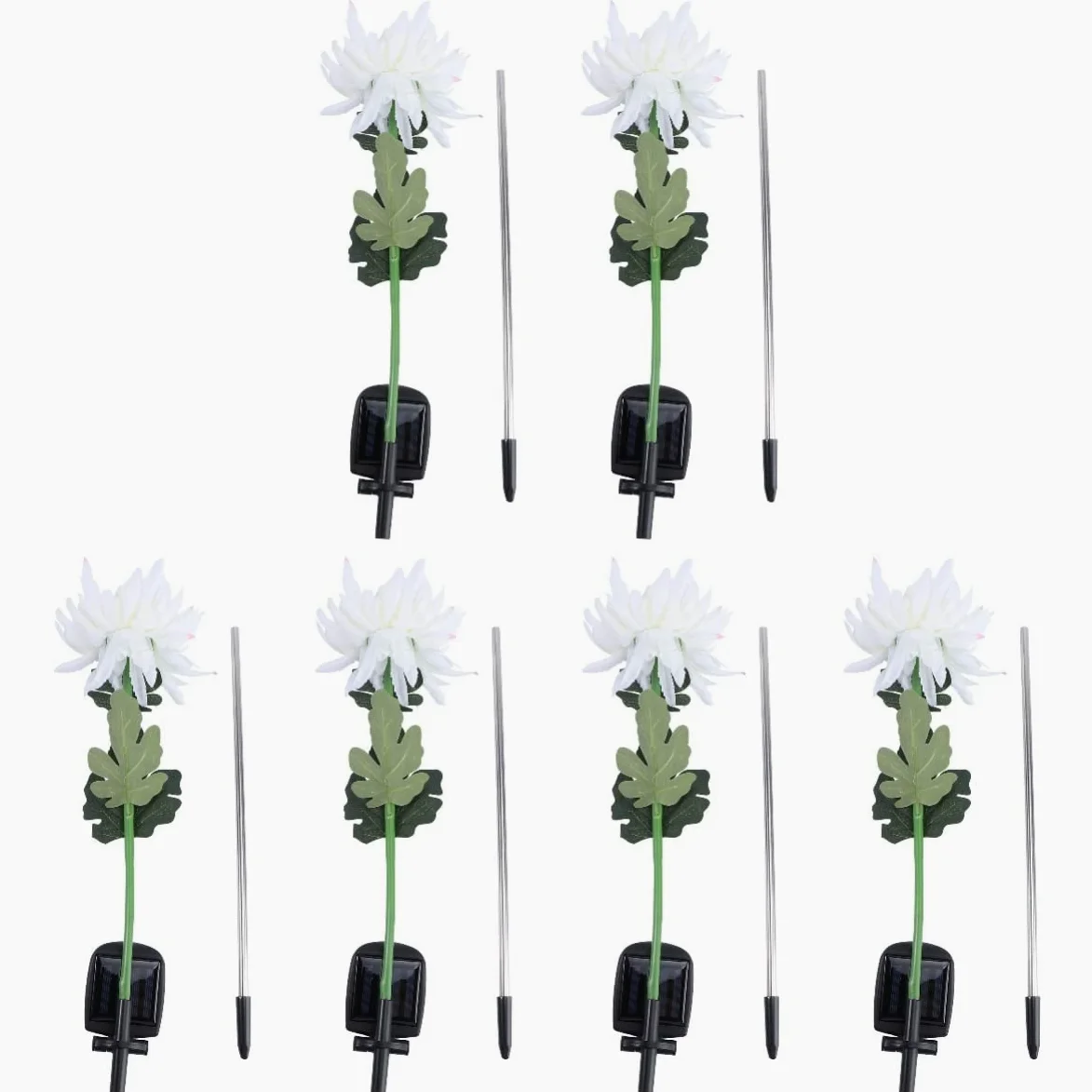6 sztuk światła światło solarne paliki kwiaty lampa LED chodnik do stalowego podwórka chryzantema ogród zasilany ze stali nierdzewnej figurka krajobrazu kwiat patio/2269 | Whitex3 szt., 80 x 12 x 12 cm x 3 szt
