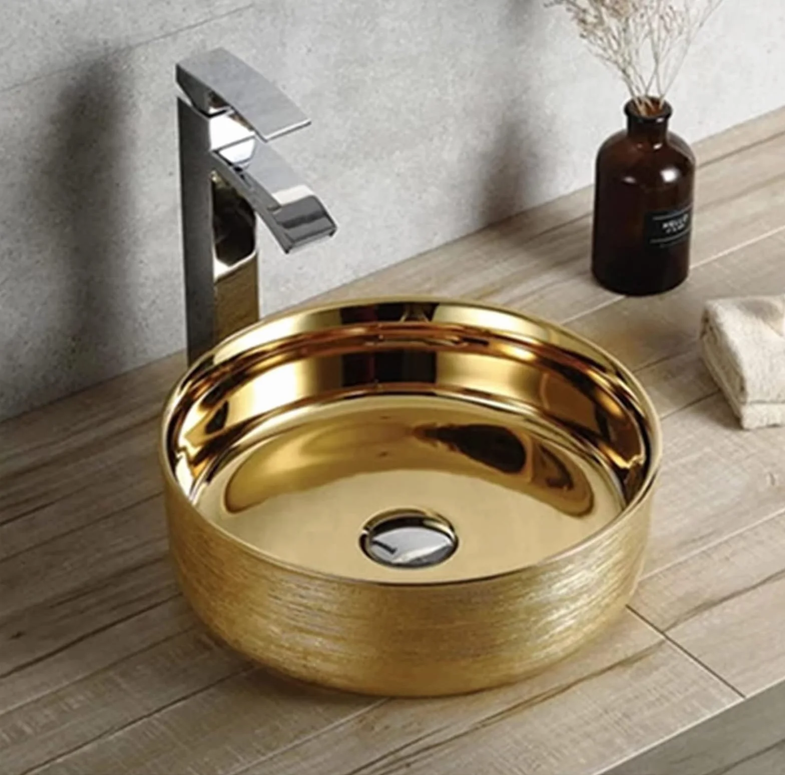 Umywalka Łazienkowa Nablatowa Ceramiczna Umywalka Łazienkowa Okrągła Umywalka Nablatowa Ceramiczna Umywalka Artystyczna Umywalka Nablatowa Łazienkowa Miska Łazienkowa Luk,Gold-360x114mm