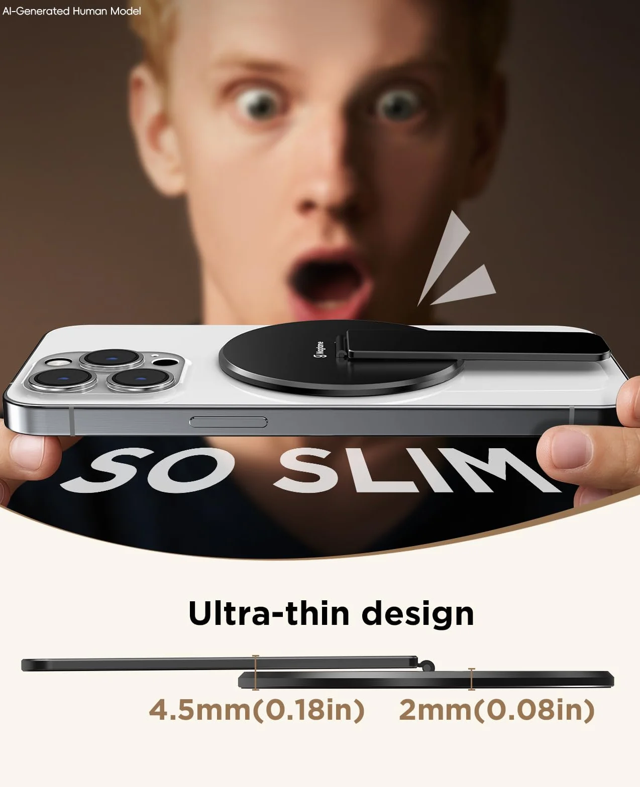 Magtame Magnetyczny uchwyt na telefon z podpórką, metalowy pasek 3 w 1, kompatybilny z iPhone 12/13/14/15/16, czarny