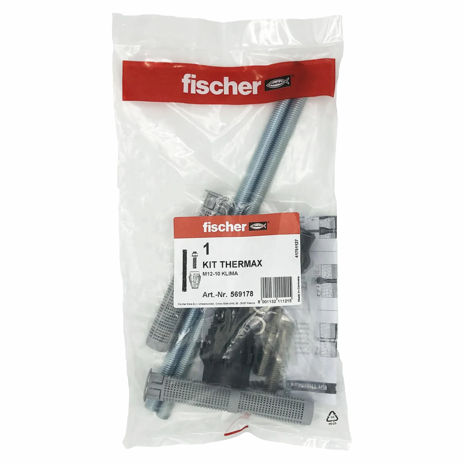 Fischer Thermax M12 M10 Klima, zestaw 2 szt. kołków do mocowania klimatyzatora na płaszczu izolacyjnym, zawiera pręty montażowe M10 Inox, 569178