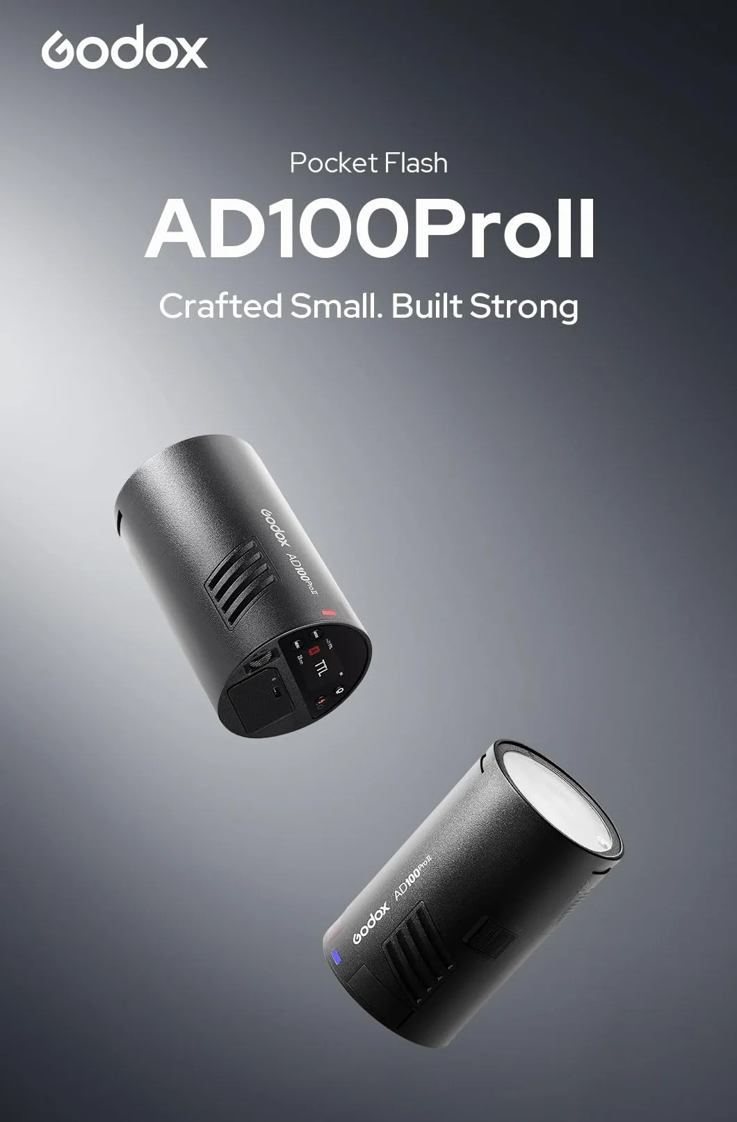 Godox AD100 Pro II 100 W lampa błyskowa z zestawem AK-R1, AD100PRO II 2,4 G TTL Flash, zoom 28-85 mm, 490 pełnych błysków, 0,01-1,5 s, recykling HSS 1/8000s, akumulator 2850 mAh, ładowanie USB-C, 16