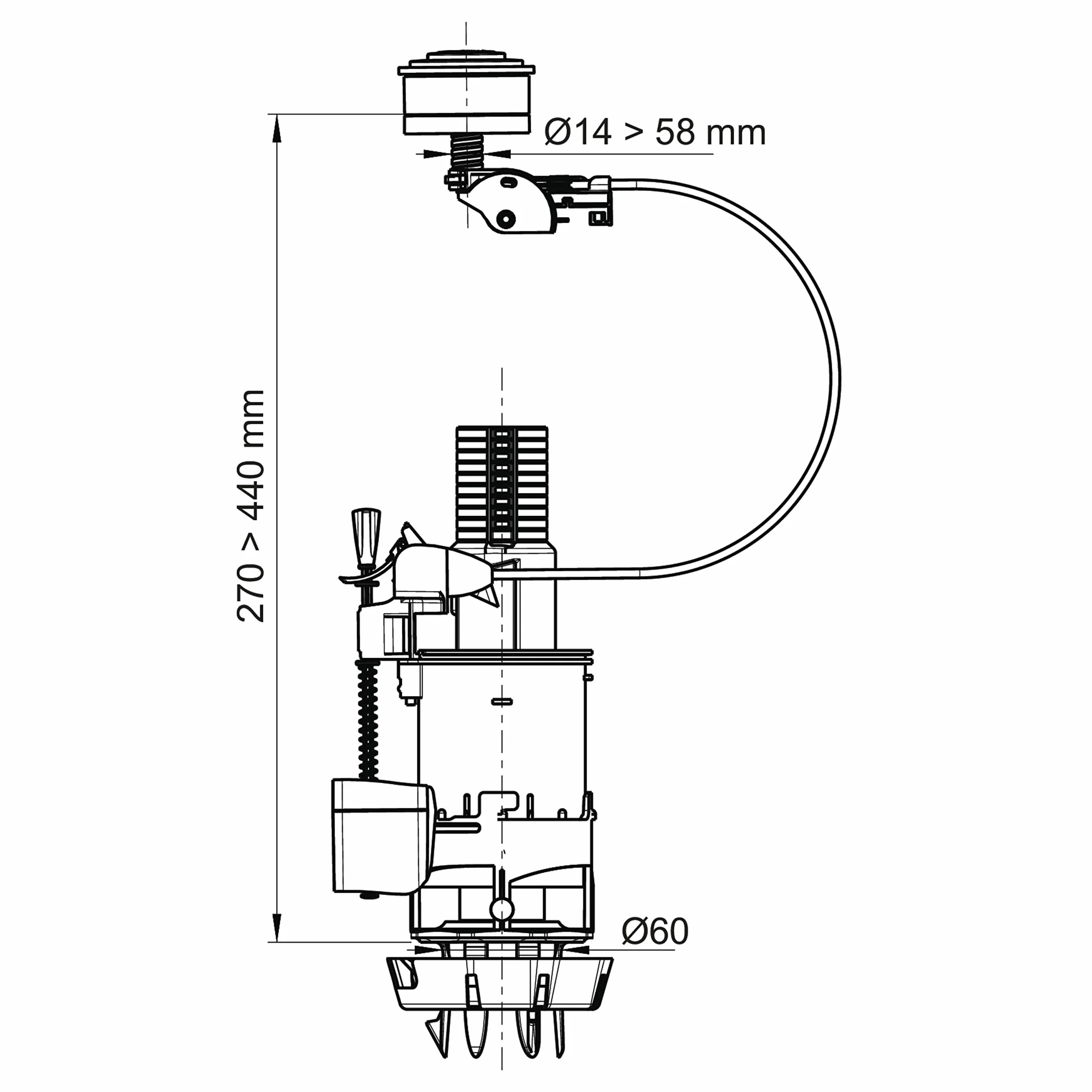 Wirquin Mechanizm WC 10720605, 2 spłukiwania, kabel (bez demontażu pojemnika)