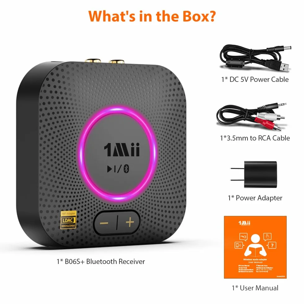 1Mii B06S+ LDAC Odbiornik Bluetooth 5.2 Hi-Res Audio Adapter aptX HD