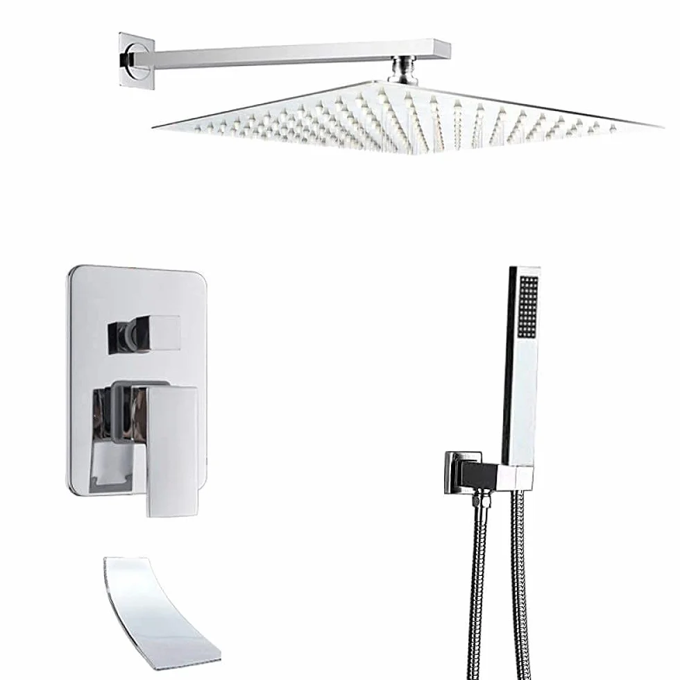 System prysznicowy Bateria prysznicowa do wanny Opady deszczu Głowica prysznicowa Chrome System prysznicowy Wodospad Bateria wannowa Baterie prysznicowe Baterie ścienne, 12-calowy zestaw prysznicowy