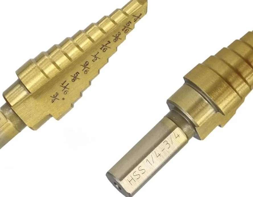 Wiertła do metalu, wiertło stopniowe z rowkiem spiralnym, wiertło stopniowe 1/8"-3/4" cala Wiertło stożkowe HSS z powłoką tytanową do wiertła do drewna/metalu Wiertło stopniowe (kolor: nr 4 1I4 3I4) (
