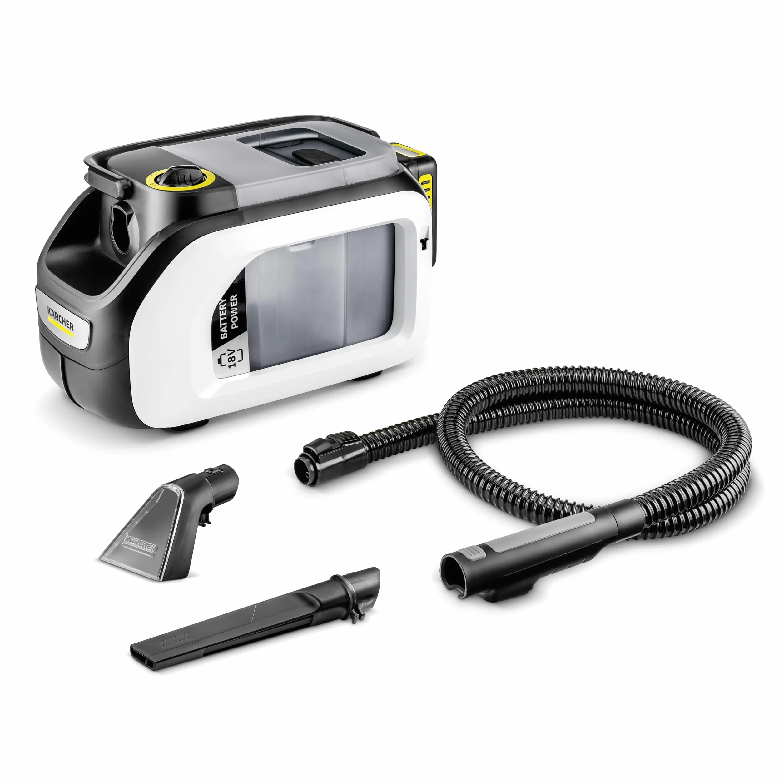 Kärcher SE 3-18 Compact Home odkurzacz piorący akumulatorowy, dodatkowa ssawka do mycia i czyszczenia tapicerki, szerokość robocza 75 mm, funkcja płukania, czyszczenie samochodu, bez akumulatora