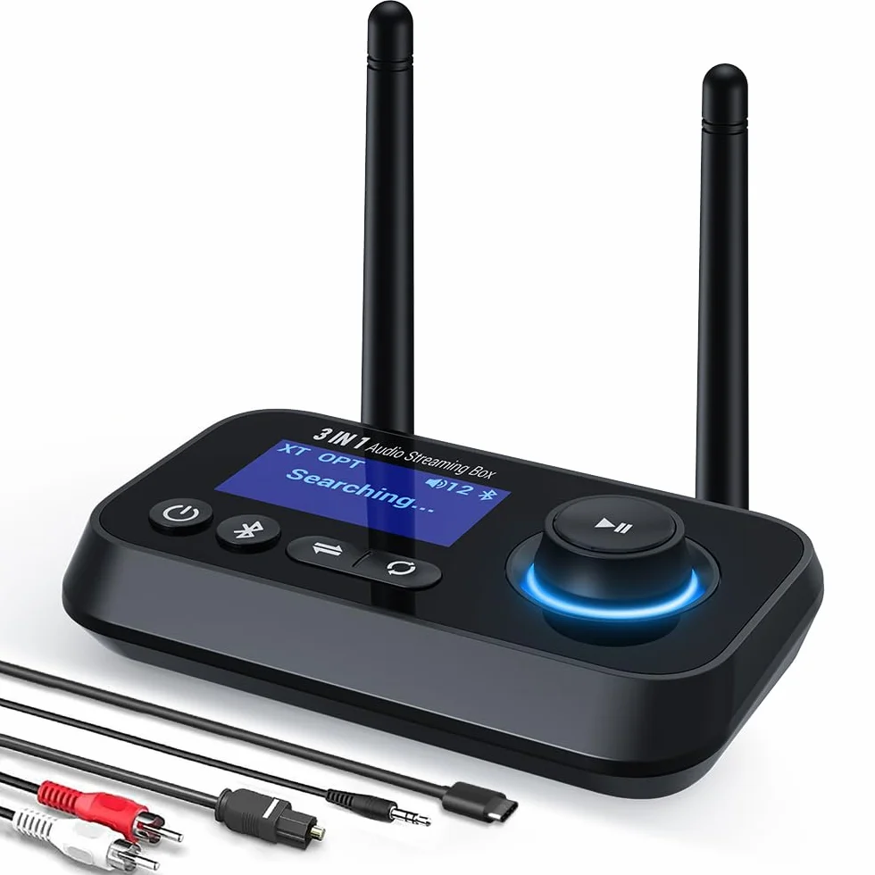 Bluetooth 5.3 adapter audio 3-w-1 nadajnik odbiornik niska latencja AUX optyczne RCA