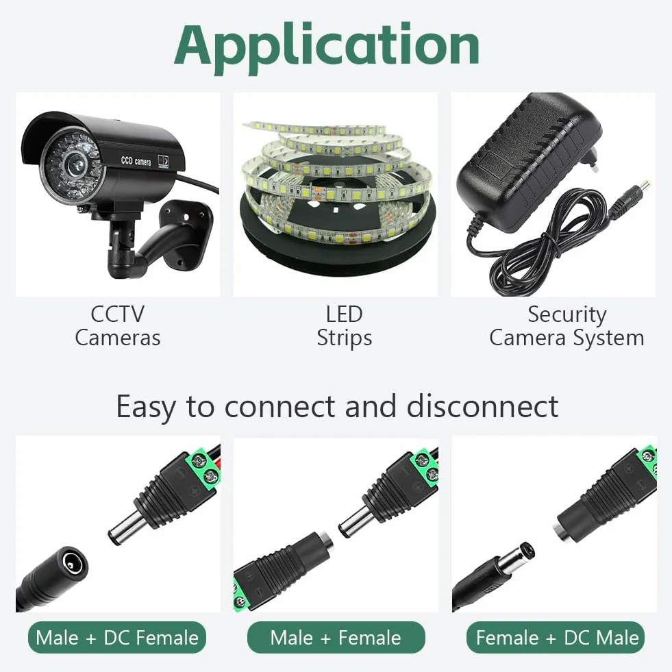 AXFEE 12 sztuk DC 5,5 mm 2,1 mm wtyk DC adapter Plug Jack Connector do kamery CCTV LED