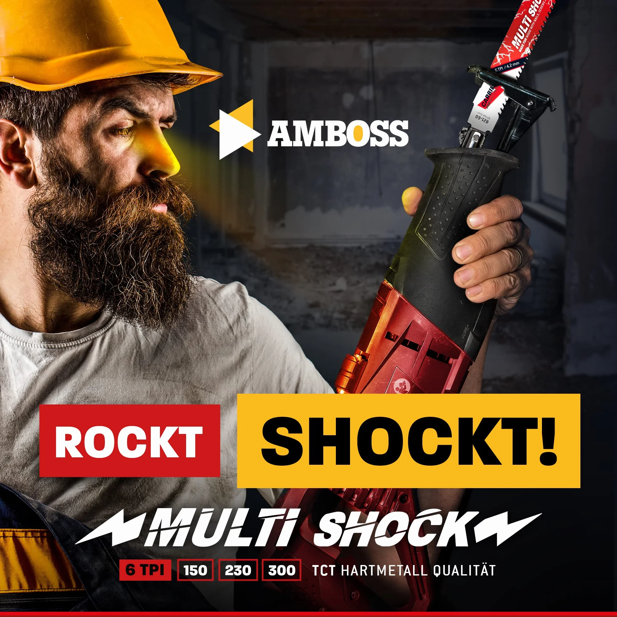 AMBOSS MULTI SHOCK – 3 x brzeszczot do piły szablastej długość 300 mm / 6 ZpZ – idealny do drewna z gwoździami i drewnem ze śrubami oraz stalą – wiele materiałów