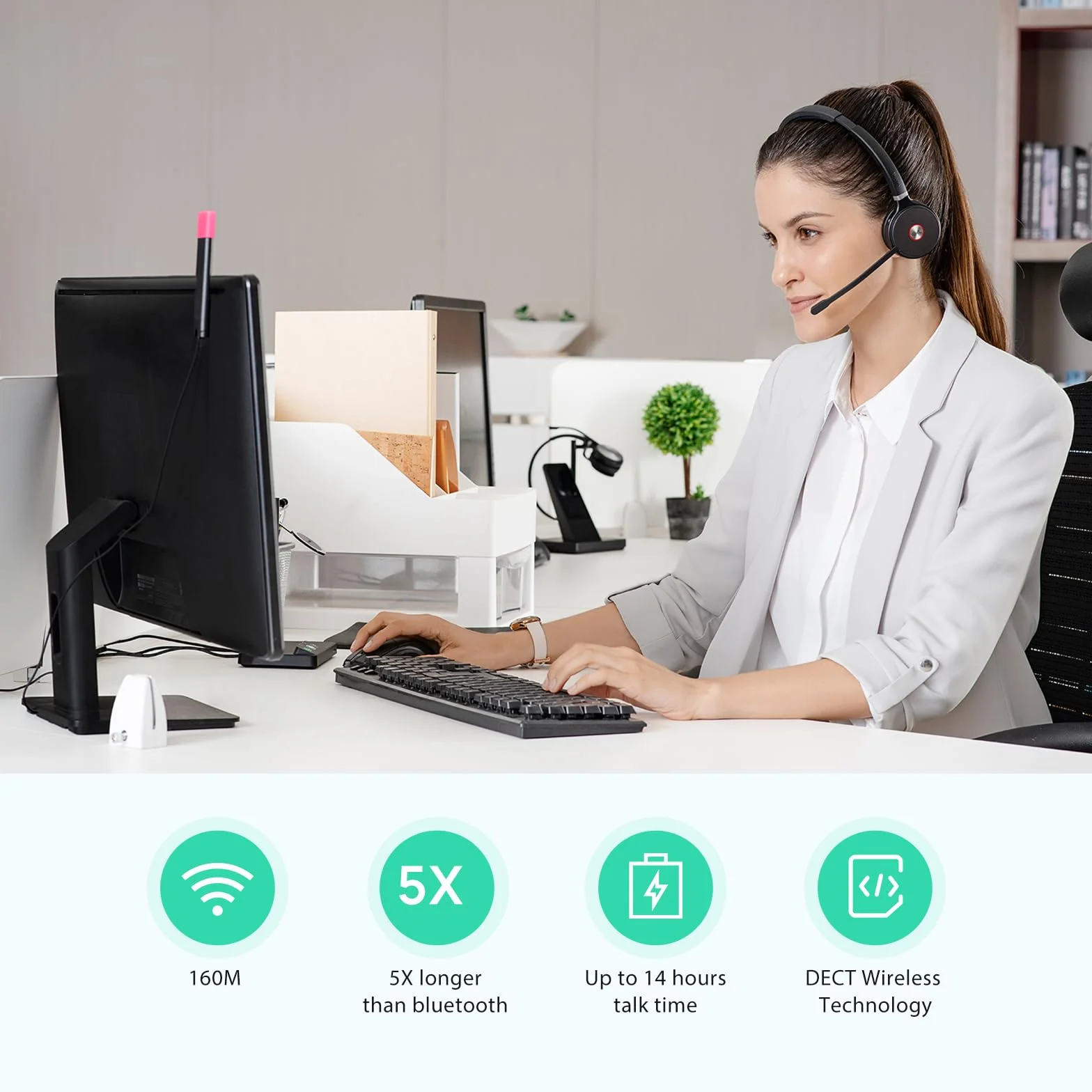 Yealink WH62 bezprzewodowe słuchawki DECT stereo zestaw słuchawkowy biurowy z redukcją szumów 14h rozmów