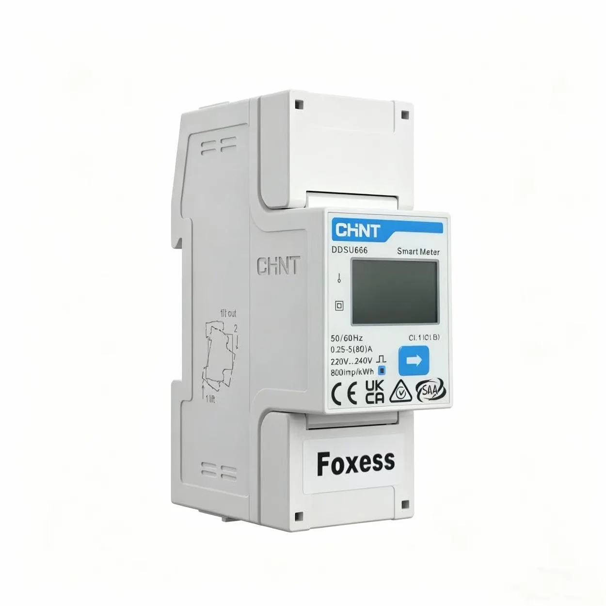 FoxESS Inteligentny licznik energii CHINT DDSU666, jednofazowy, 5 (80) A, szyna DIN RS485, Modbus RTU, licznik energii do monitorowania w czasie rzeczywistym i zarządzania obciążeniem, kompatybilny z