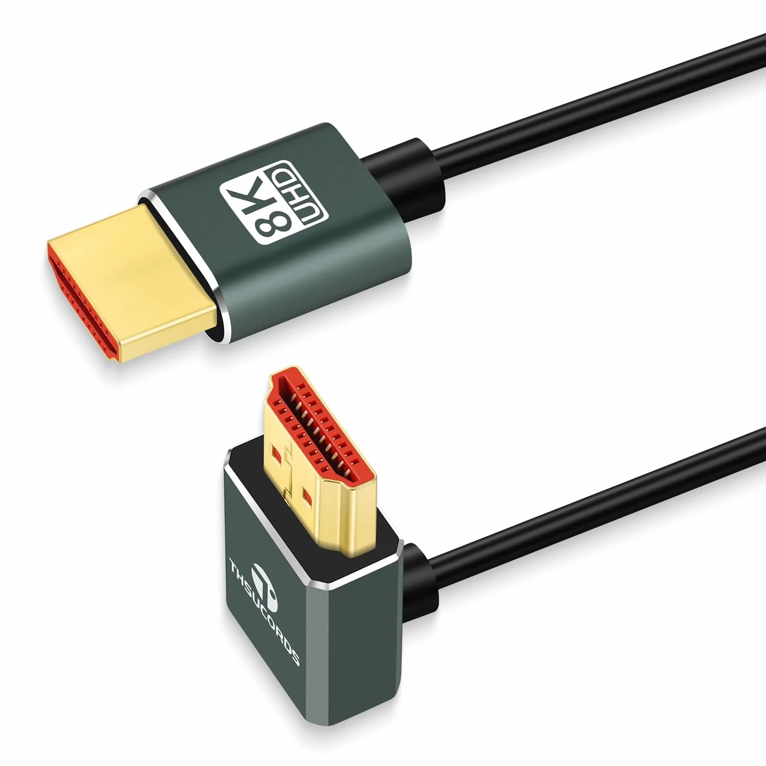Thsucords Ultra Cienki Kabel HDMI 2.1 2M, Kąt 90°, Obsługuje 8K @60 Hz, 4K @120 Hz, Kompatybilny z PS5