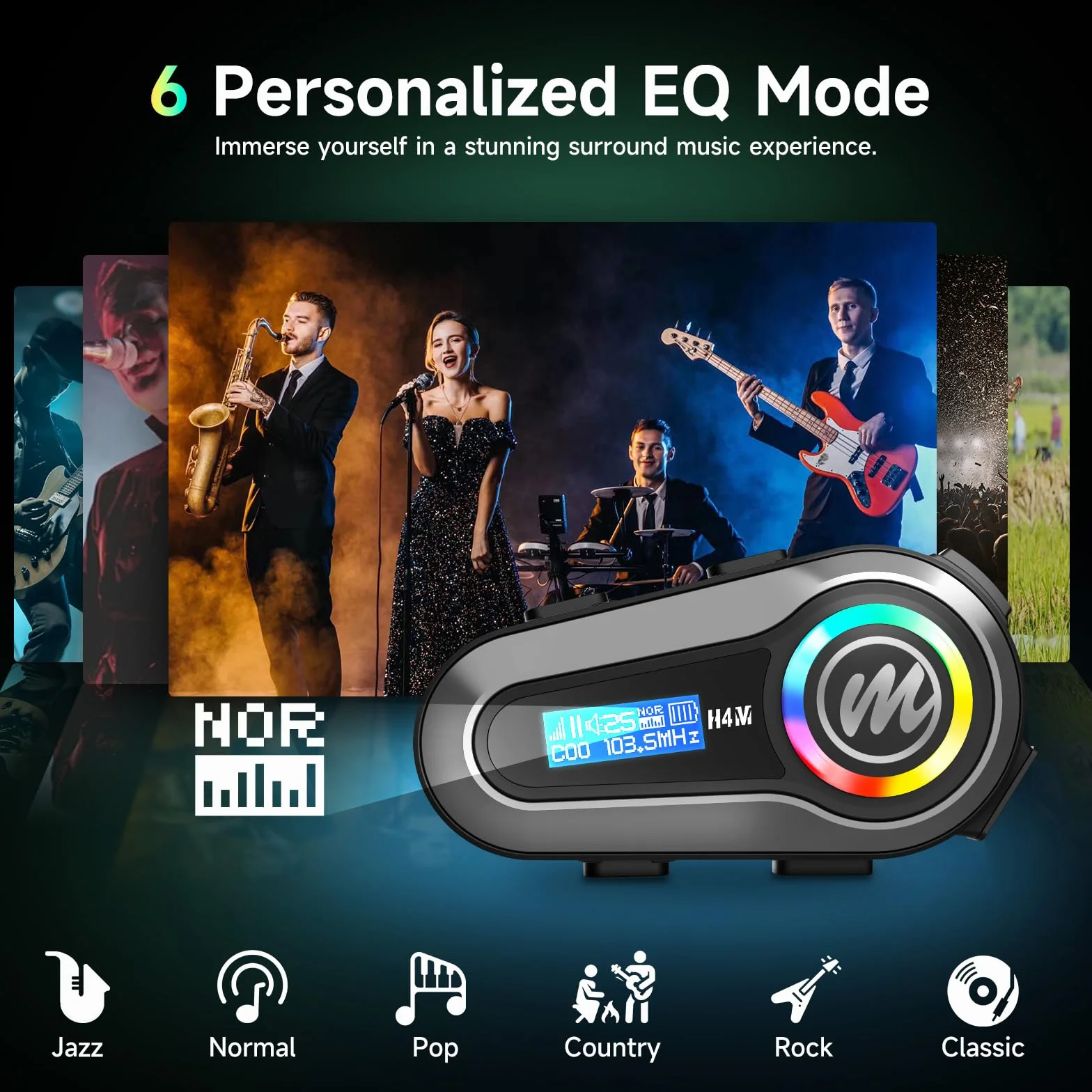 Moman Zestaw słuchawkowy do kasku motocyklowego H4M z ekranem LCD 6 EQ Bezprzewodowe 5.3 HiFi Stereo Radio FM AI Voice