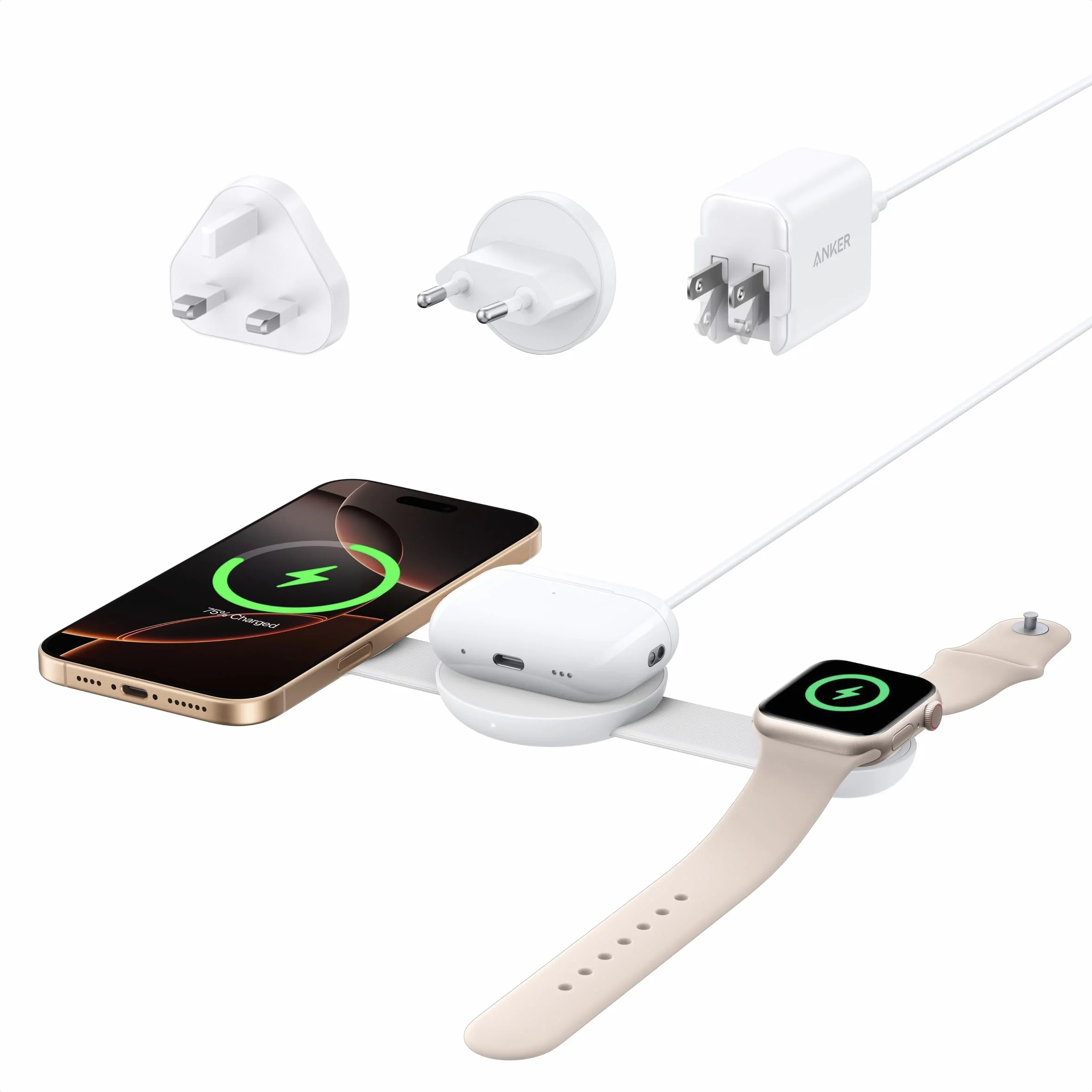 Anker MagGo 3 w 1 bezprzewodowa stacja ładująca Qi2 15 W składana podróżna do iPhone 16/15 (biały)