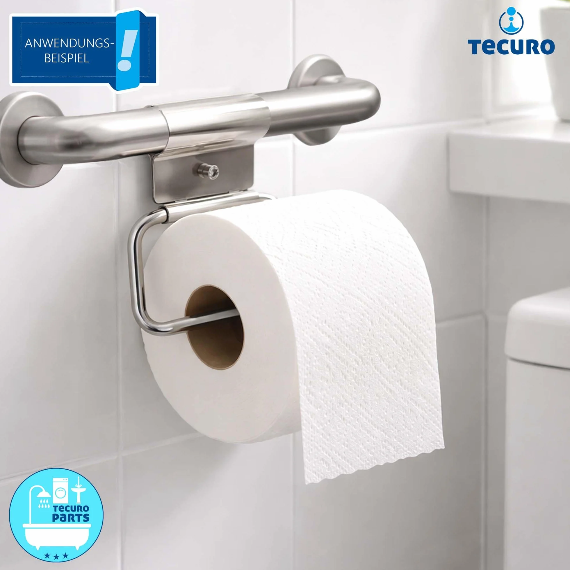 tecuro 1000-95015 - uchwyt na papier toaletowy do uchwytów podporowych i mocujących - przystosowany dla osób niepełnosprawnych - stal nierdzewna polerowana - do łazienki i WC