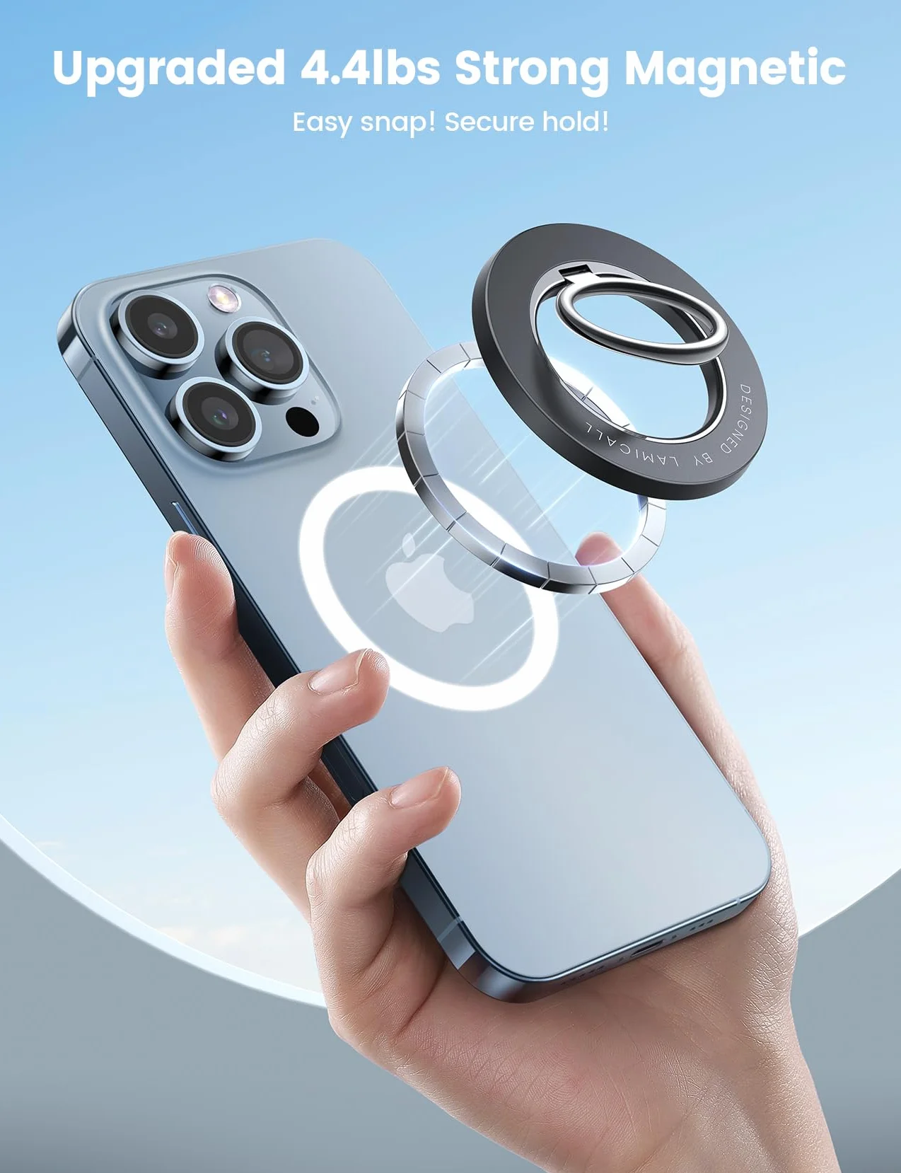 Lamicall Magnetyczny Pierścień Uchwyt na Mag-Safe 360° dla iPhone 16 15 14 13 12 Seria Czarny