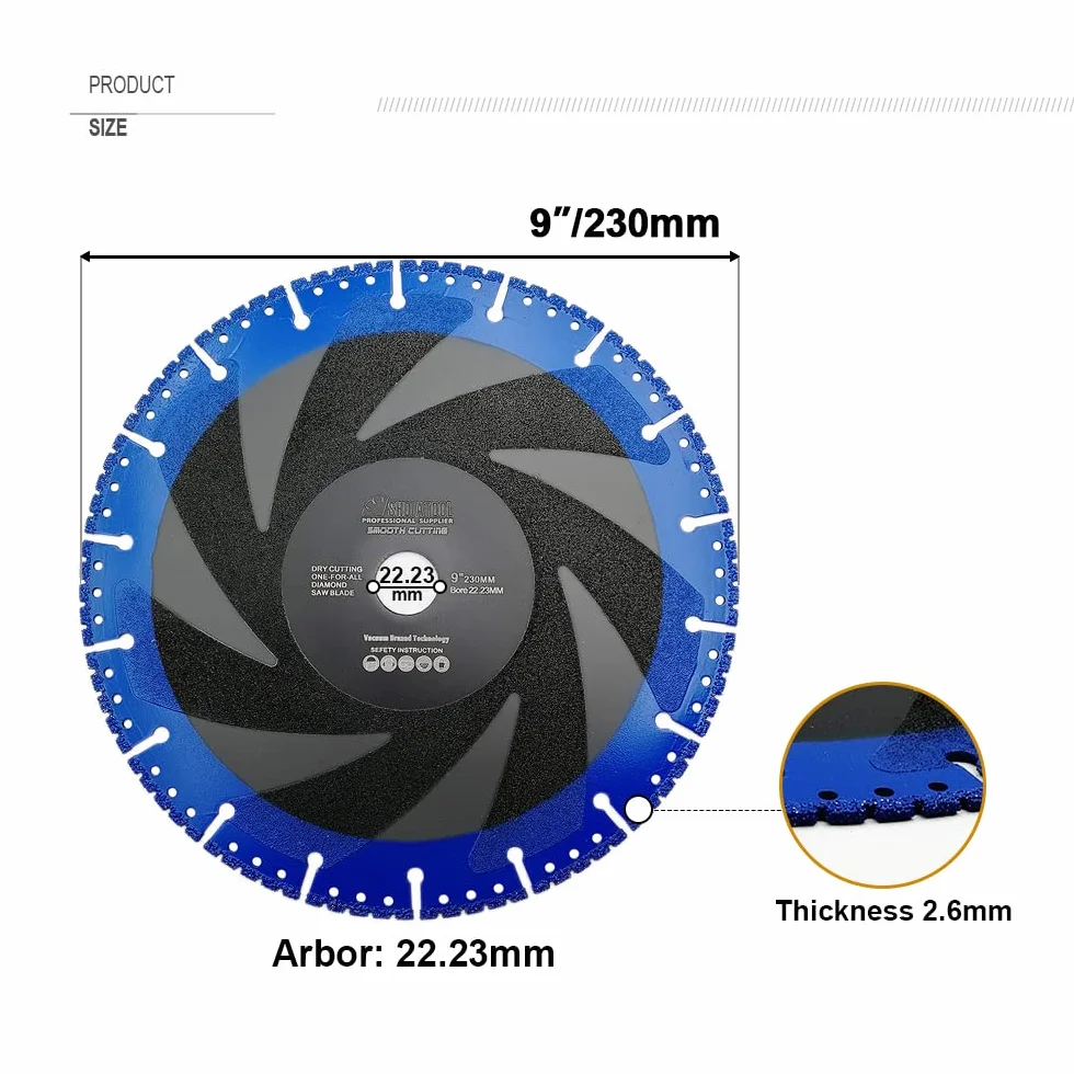 SHDIATOOL Tarcza tnąca diamentowa 9 cali / 230 mm luzowana próżniowo kółko odcinające do uniwersalnego zastosowania ostrza do rozbiórki do kamienia żelazo stal metal