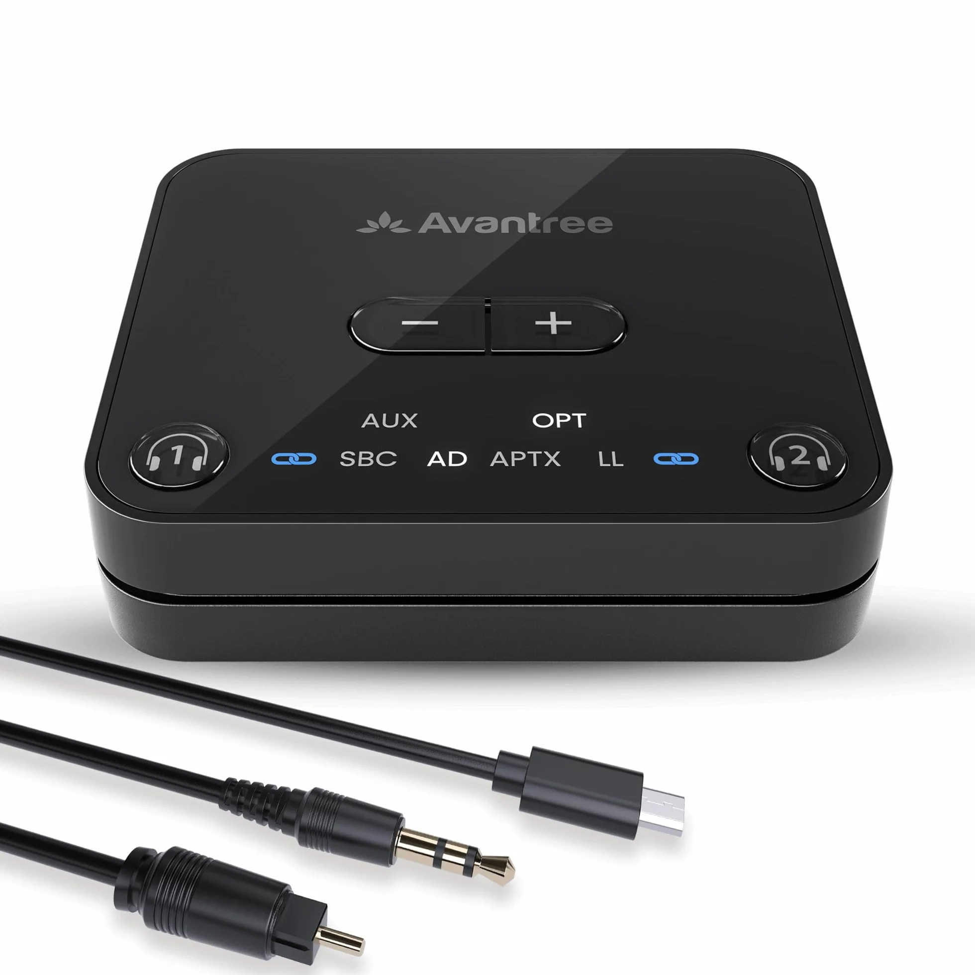 Avantree Audikast 3 transmiter Bluetooth 5.3 do TV aptX Adaptive dwa słuchawki zasięg 30 m