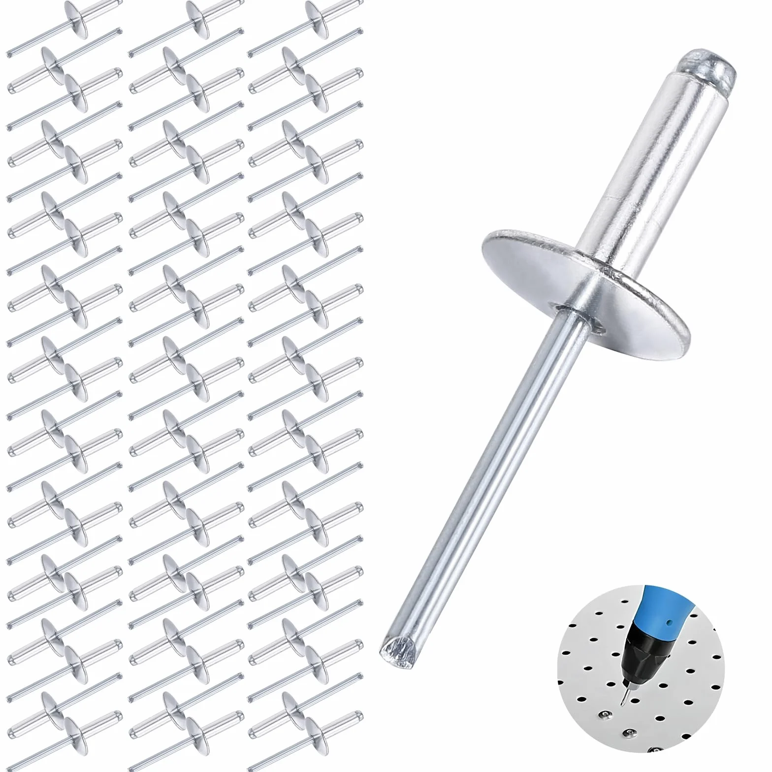 60 sztuk aluminiowych nitów zrywalnych, zestaw 4,8 x 20 x 16 mm (0,19 x 0,79 x 0,63 cala) z rdzeniem stalowym, nity zrywalne aluminiowe srebrne (4,8 mm x 12 mm)