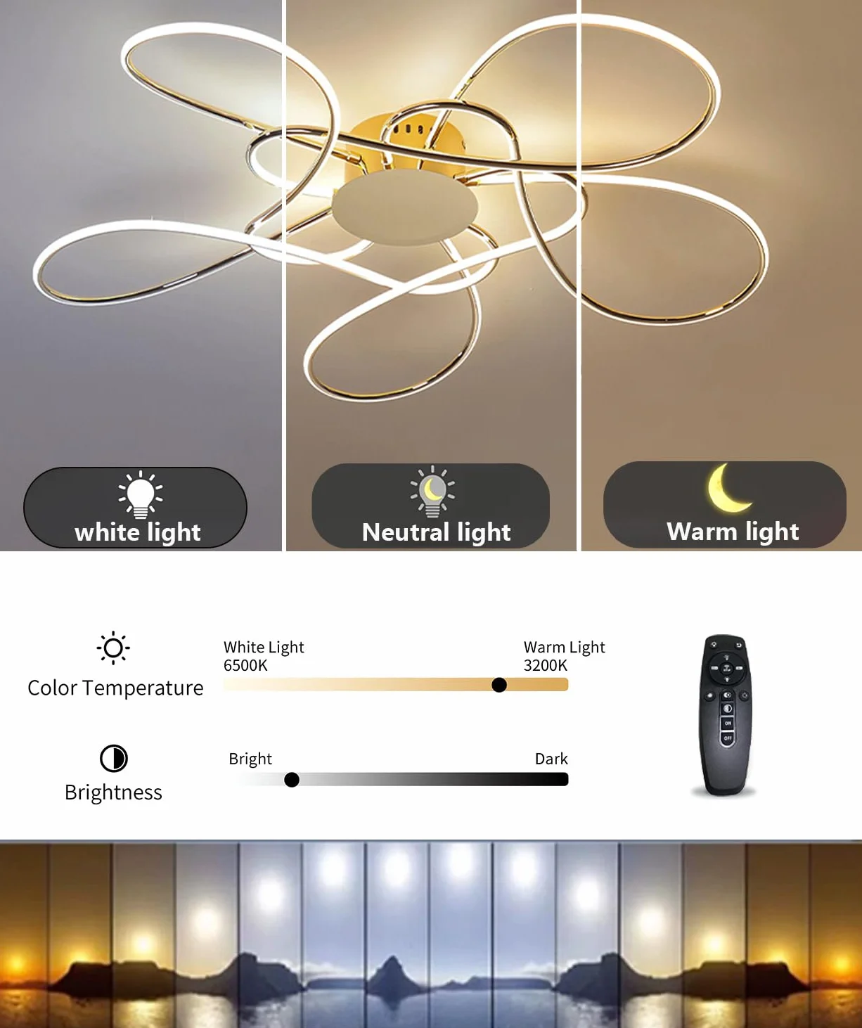 Lampa sufitowa LED do salonu Nowoczesna Prosta reatywna lampa Sufitowa z pilotem zdalnego sterowania Ściemnialne oświetlenie sufitowe Sypialnia Wpuszczane wiszące 3200-6500K (Złoto, Φ90cm)