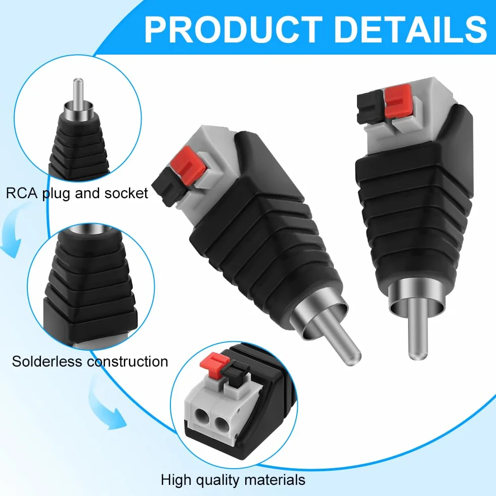 AXFEE 4 sztuki wtyków RCA, adapter RCA, adapter RCA do głośnika, wtyczka lutownicza, wtyczka głośnikowa, wtyczka cinch przykręcana, do transmisji sygnału audio/wideo AV