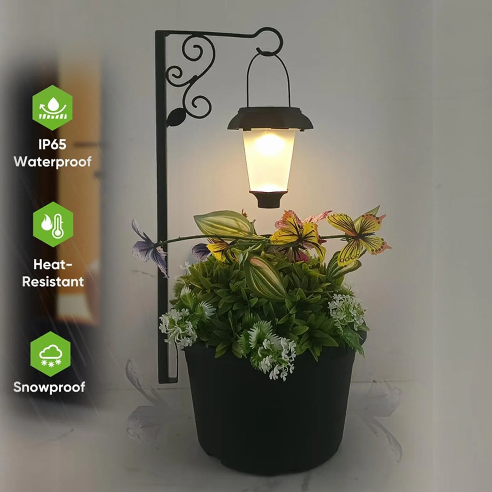 Skrzynka na Rośliny z Lampą Solarną Wodoodporna, Dekoracyjna, Ciepła I | Doniczki z Lampami Solarnymi Na ganek do ogrodu przy drzwiach tylnych na patio na trawnik na balkon na dzie