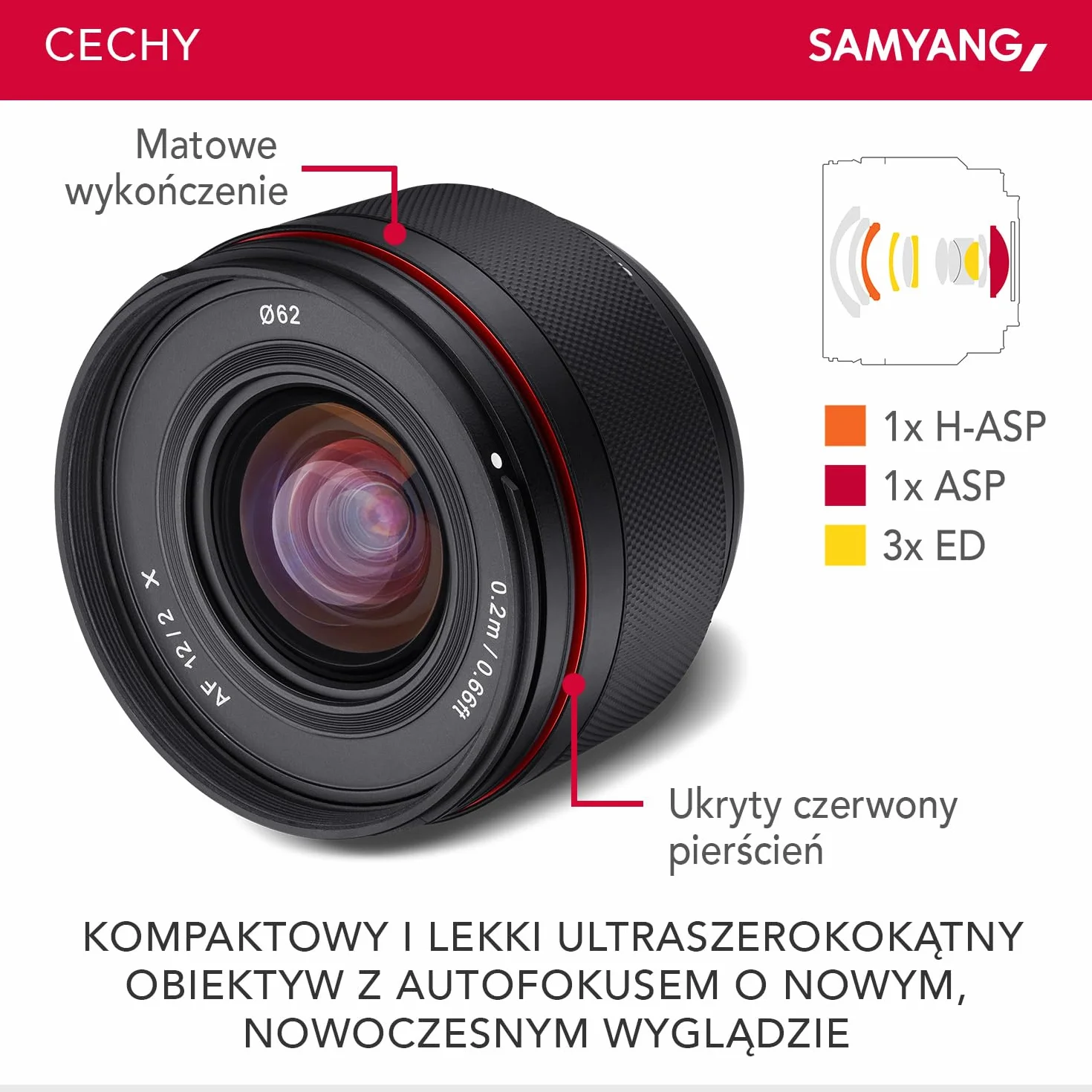 Samyang AF 12mm F2.0 obiektyw szerokokątny do Fuji X, szybki, kompaktowy, lekki, uszczelniony