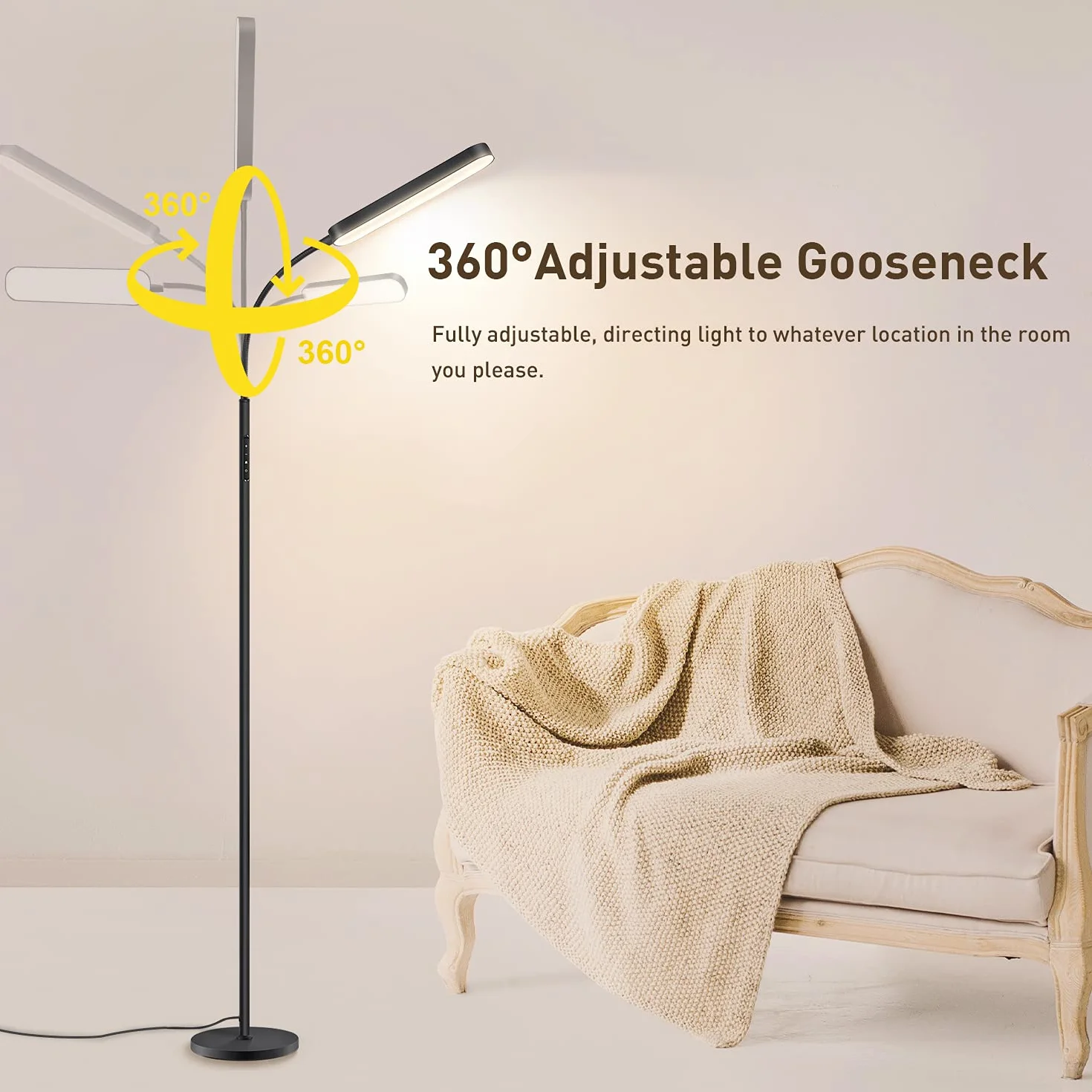 OUTON Lampa stojąca LED, ściemniana, 12 W regulowana, nowoczesna lampa do czytania z 4 temperaturami barwowymi, pilot zdalnego sterowania i sterowanie dotykowe, oświetlenie do salonu, sypialni, biura, czarna