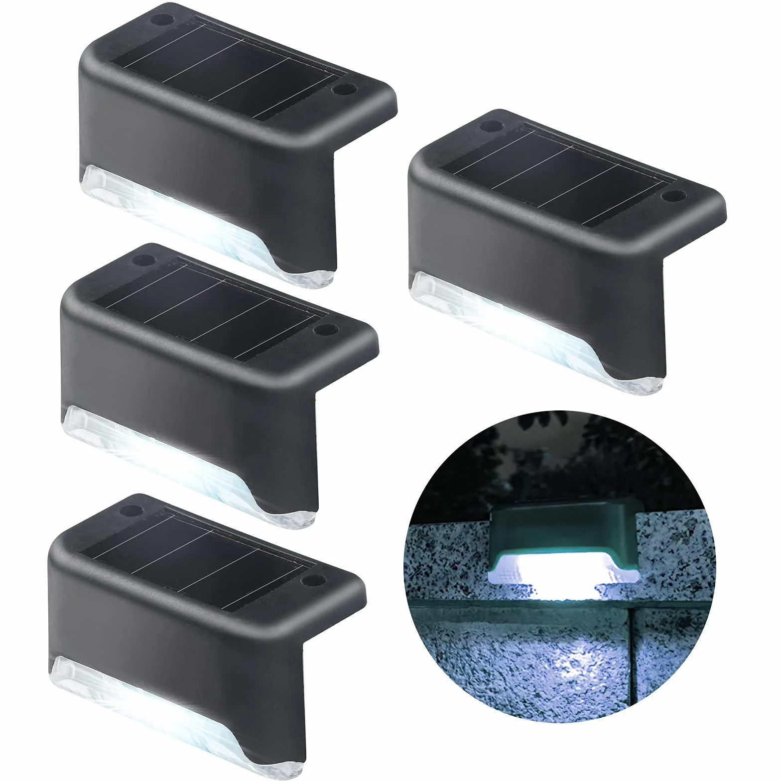 Solarne lampy ogrodzeniowe są wodoodporne na zewnątrz, 4 sztuki chłodnych białych lamp słonecznych, odpowiednie do tarasów, dekoracji basenów, zewnętrznych schodów, schodów, dziedzińców i tarasów