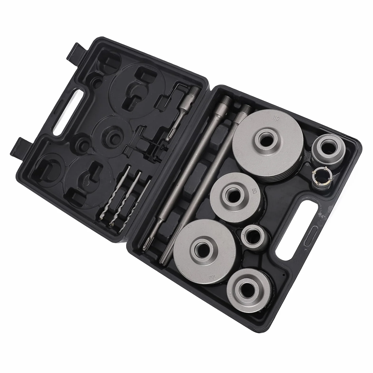 17 szt. Zestaw Otwornic do Betonu Chwyt SDS Plus 30-110 Mm Stal Wolframowa Stop YG8C do Bloków Cementowo-ceglanych, Wydajne Wiercenie z Otworem do Usuwania Wiórów, Przenośne Pudełko do