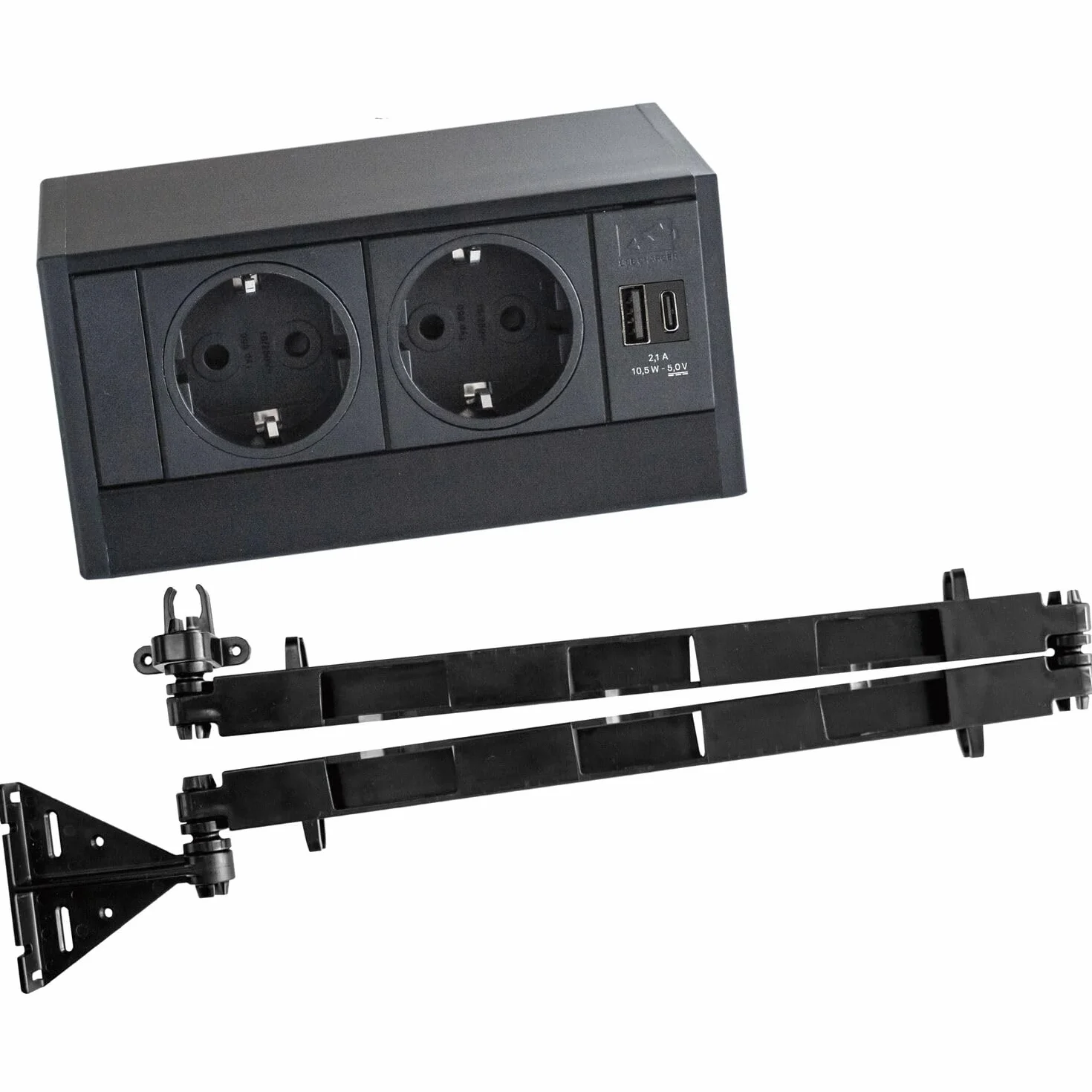 Evoline Gniazdko wtykowe R-Dock do szuflady z prowadnicą kabla Evoline Wing - 2 gniazdko z USB A+C, czarne 230 V
