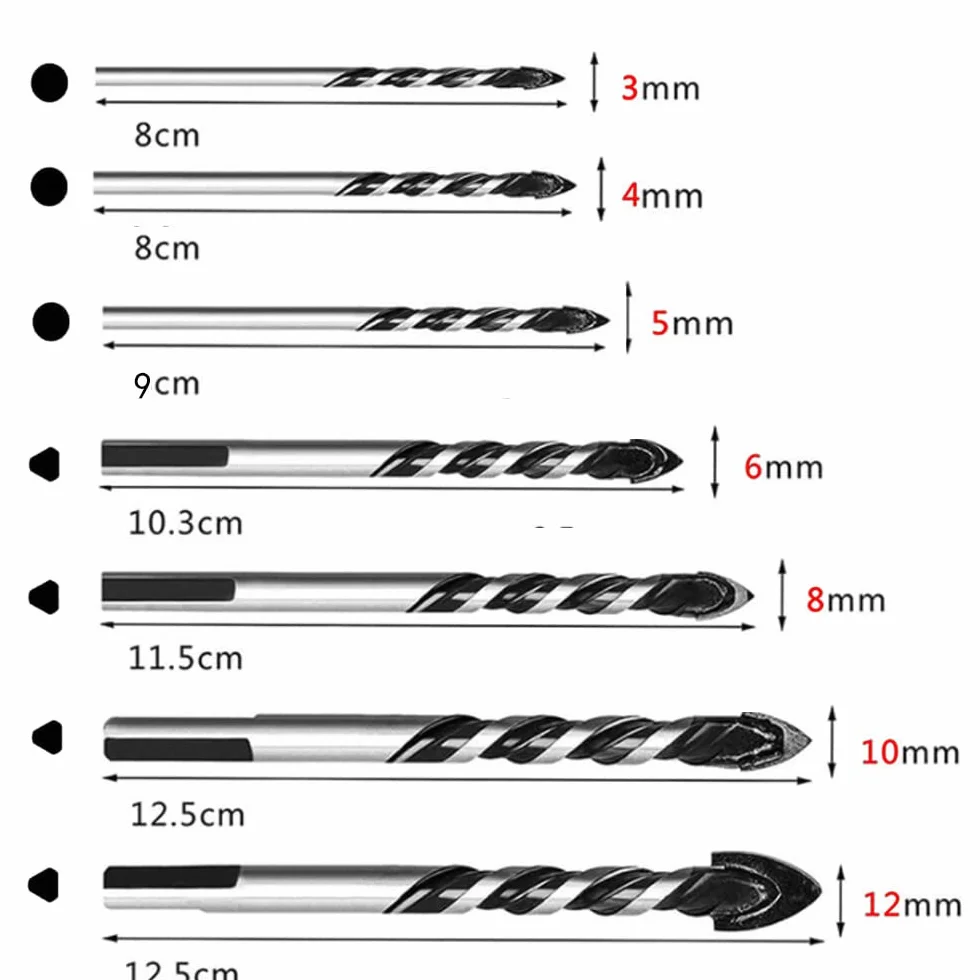 3-12mm trójkątne wiertła ze stopu metali ze stali wolframowej do porcelanowa płytka ceramiczna, beton, cegła, szkło, plastik i drewno, 10p 4mm