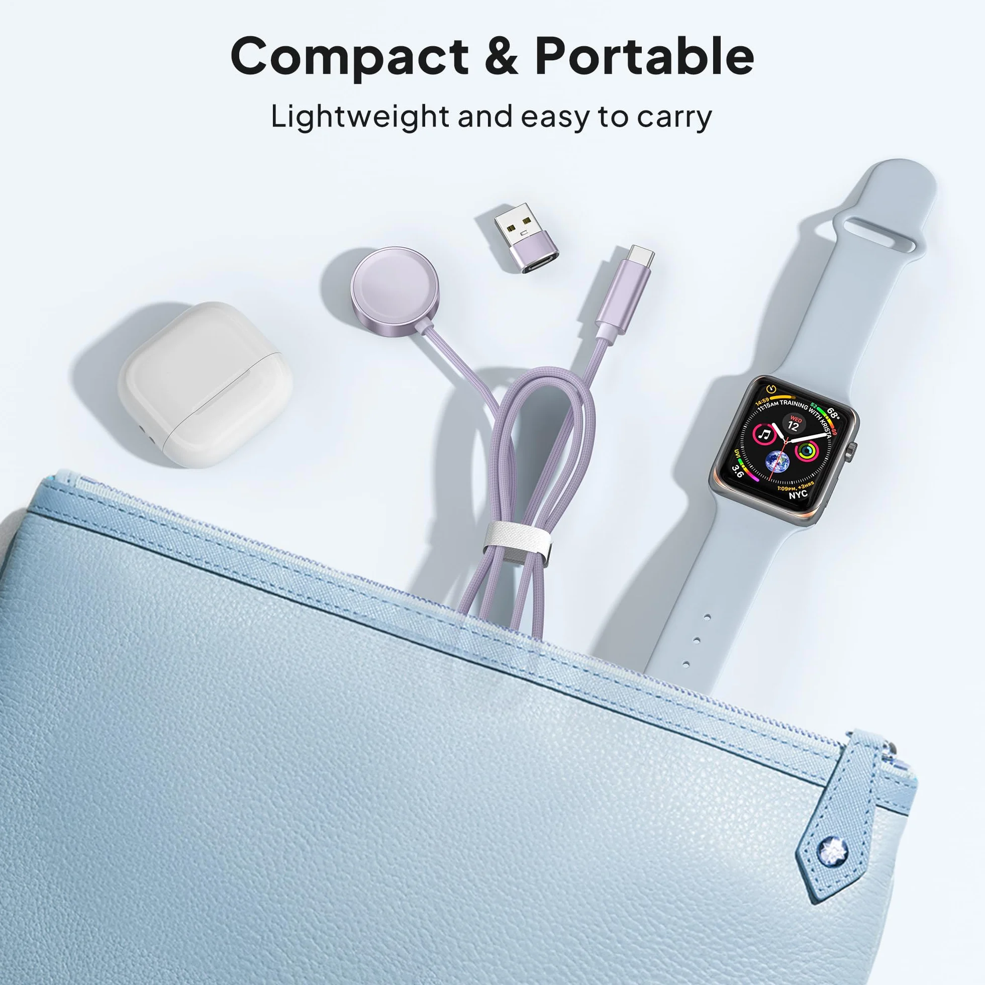 Elebase Apple Watch Ultra 3 ładowarka,5W Magnetyczna Apple Watch Charger z kabel USB C 1,2 m szybkiego ładowania i adapterem USB A,przenośna bezprzewodowa Typ C do iWatch Series 11 10 9 8 7 6 5 4,SE