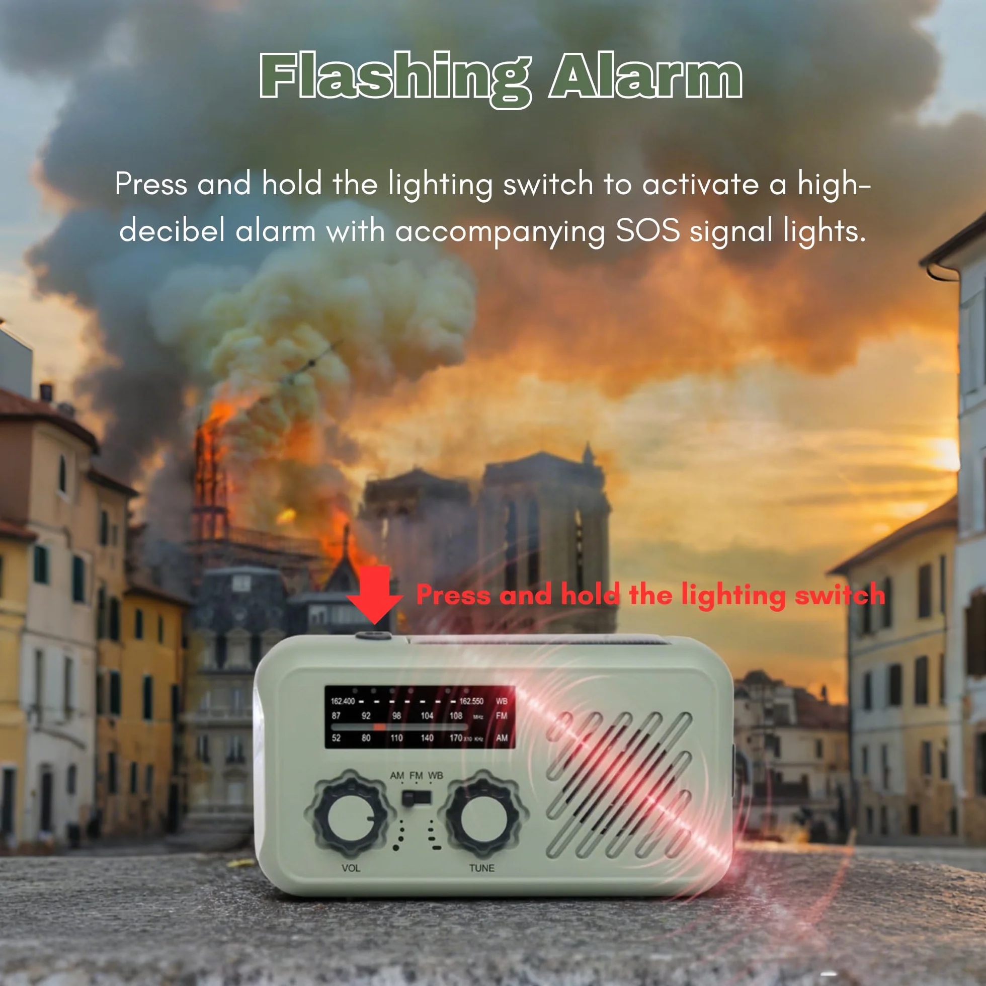 Radio awaryjne AM/FM z korbą solarną, dynamo, powerbank 2000 mAh, LED na kemping