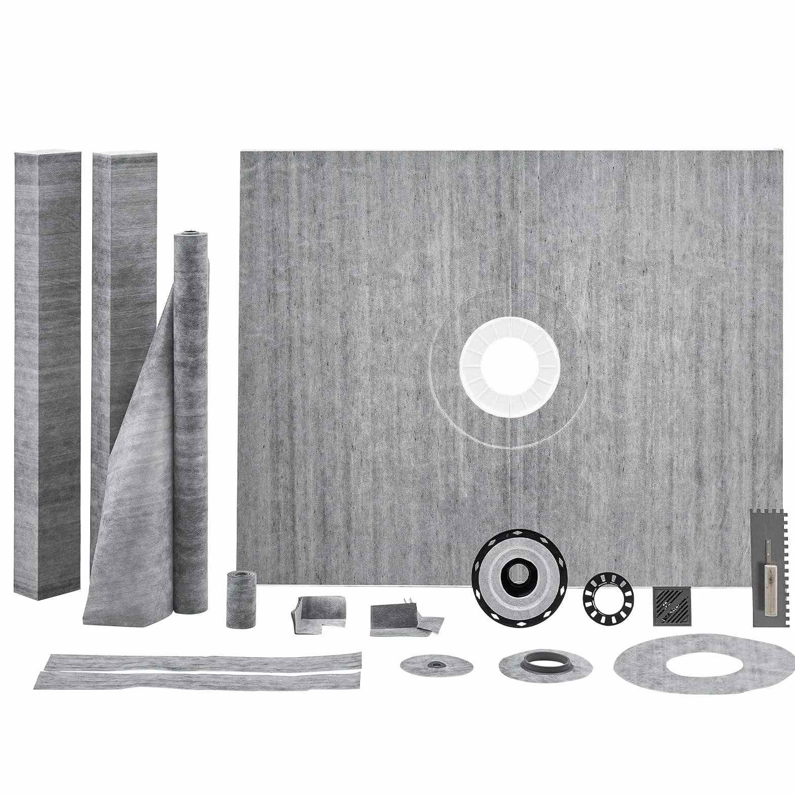 VEVOR Zestaw krawężników prysznicowych 1219 x 1524 mm z kołnierzem centralnym ABS 50,8 mm, wodoodporna membrana, kratka ze stali nierdzewnej i uszczelniacz do fug, drążki pod prysznic pasują do