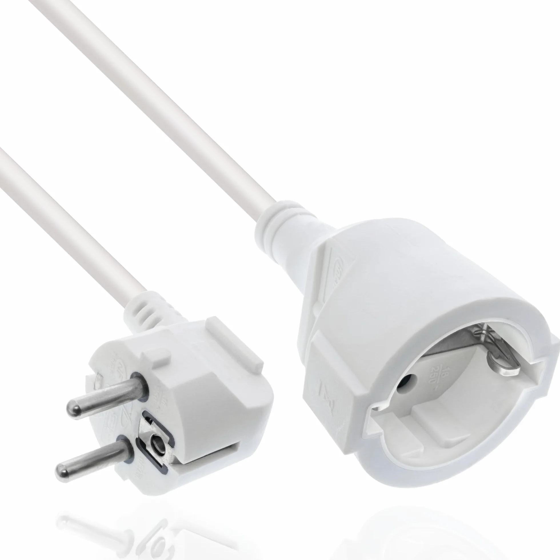 InLine® Przedłużacz prądu wtyczka z zestykiem ochronnym kątowa/gniazdo, biały, 1 m