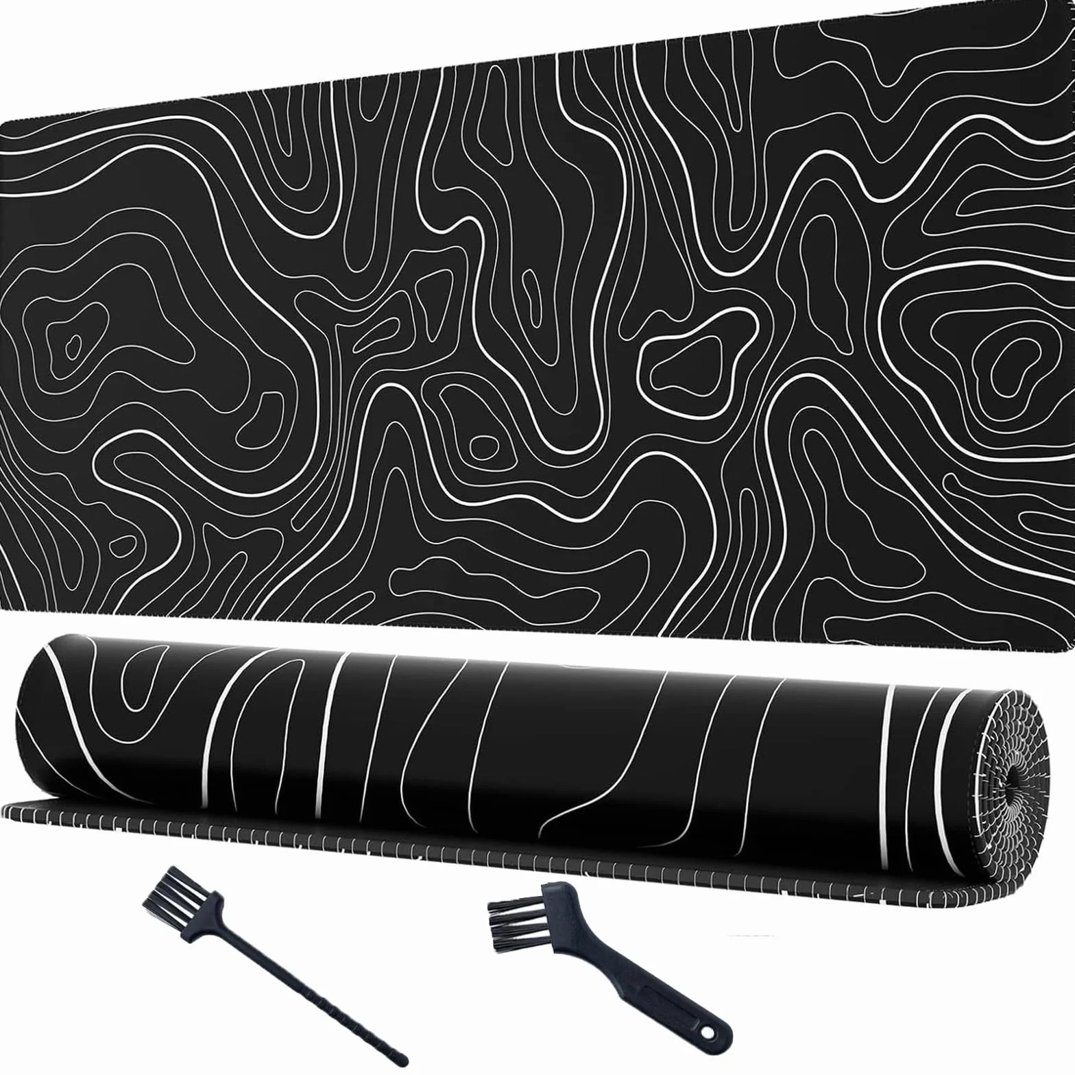 Podkładka pod mysz dla graczy 30x80 cm antypoślizgowa czarna mapy topograficzne