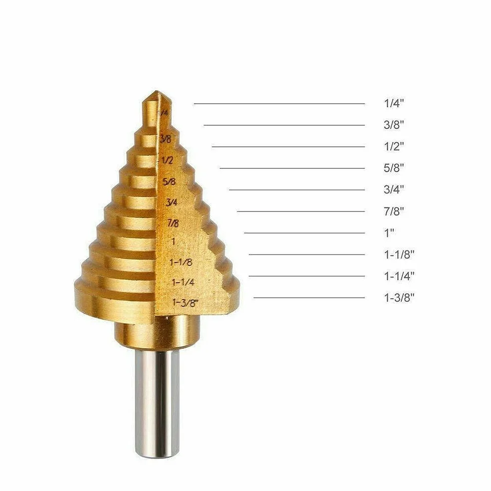 1 sztuk 1/4 "do 3/8" zestaw wierteł stopniowych HSS zestaw wierteł stożkowych stożek metryczny metal powlekany tytanem wiertła sześciokątne