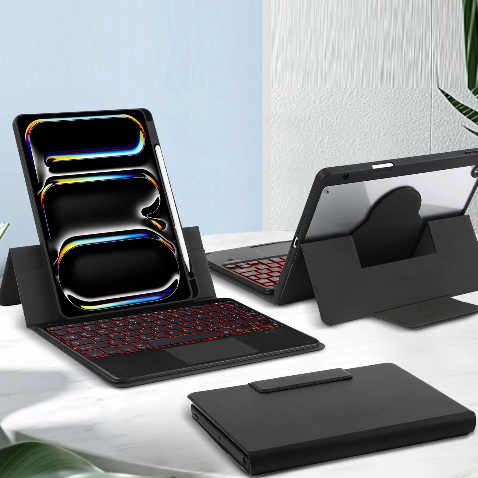 Etui na klawiaturę do Tabletu iOS Air 4 5 6 2024, Bezprzewodowa Bluetooth z Gładzikiem, Skórzana Obudowa