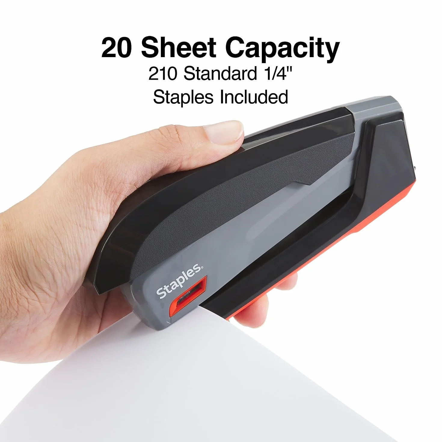 Staples 1798852 Zszywacz do pulpitu jednym dotknięciem, pełna pojemność, szary/czarny/czerwony (44425)