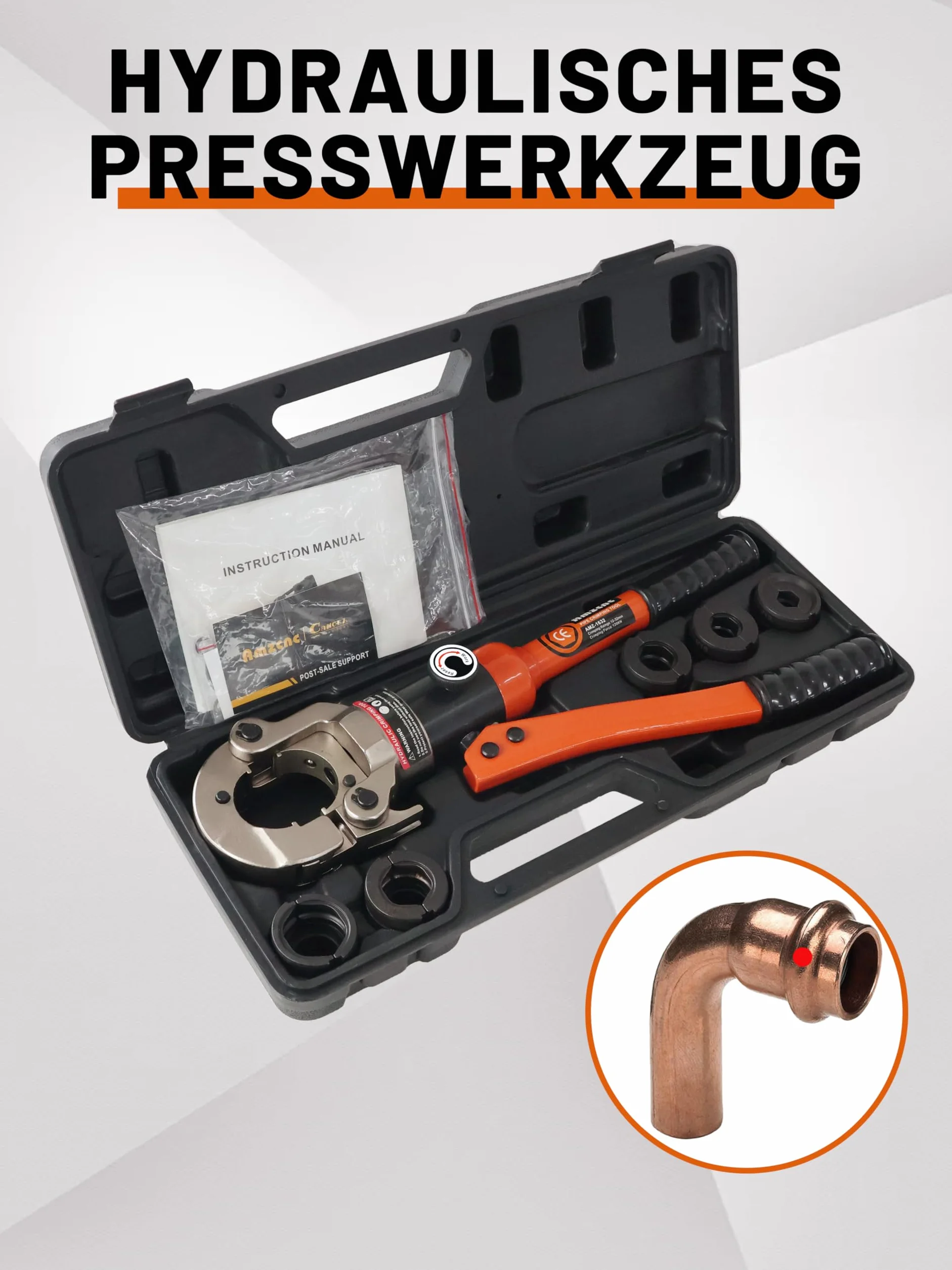 AMZCNC Profesjonalne szczypce do prasy hydraulicznej ze szczękami zaciskowymi, profil V 12-15-18-22-28 zestaw narzędzi do zaciskania rur miedzianych, rur stalowych C i rur ze stali nierdzewnej