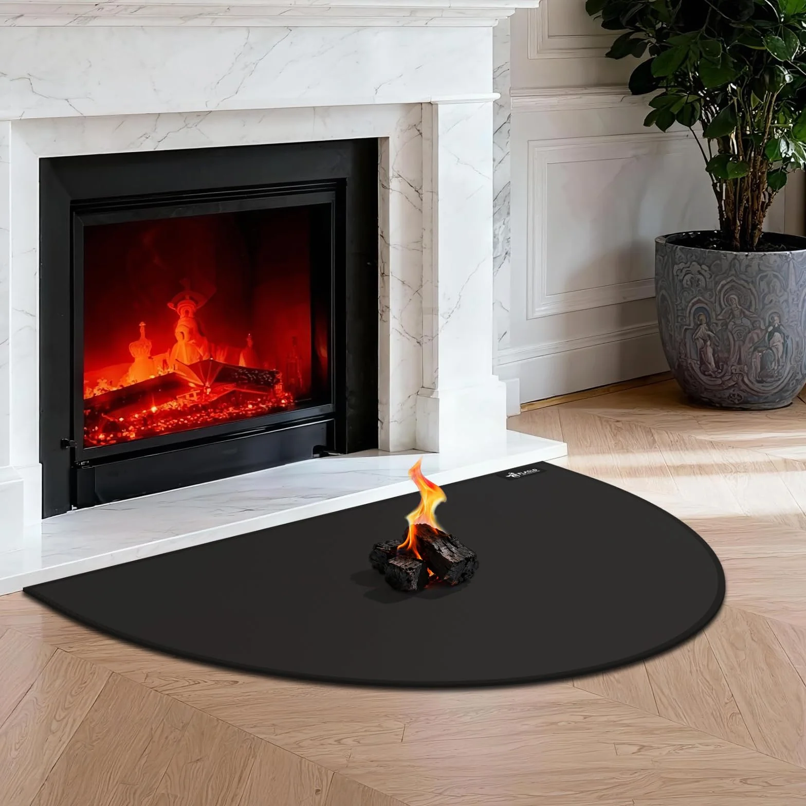 FLASLD Półokrągła mata kominkowa, 71 × 122 cm mata ognioodporna z włókna szklanego, mata ognioodporna podkładka z ognioodporną bawełną do pieca na drewno, przed iskrami żaru wewnątrz na zewnątrz