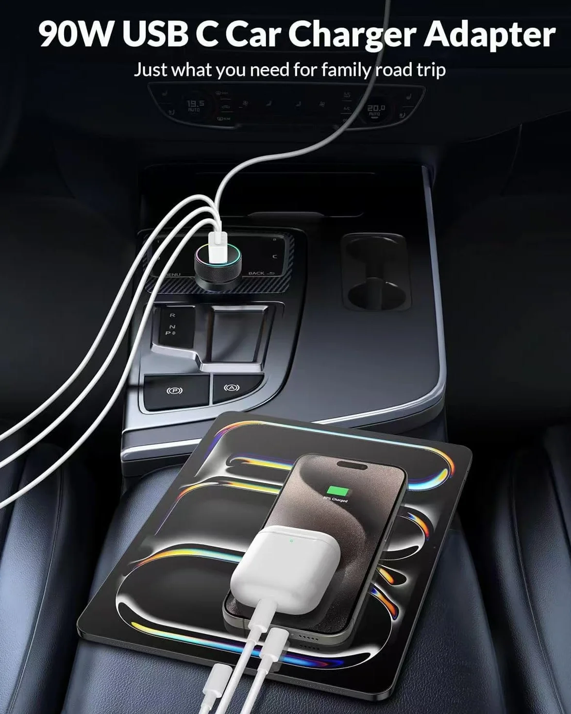 Zapalniczka samochodowa 90 W 4-portowa ładowarka USB-C i USB-A 12 V adapter do Samsung Galaxy
