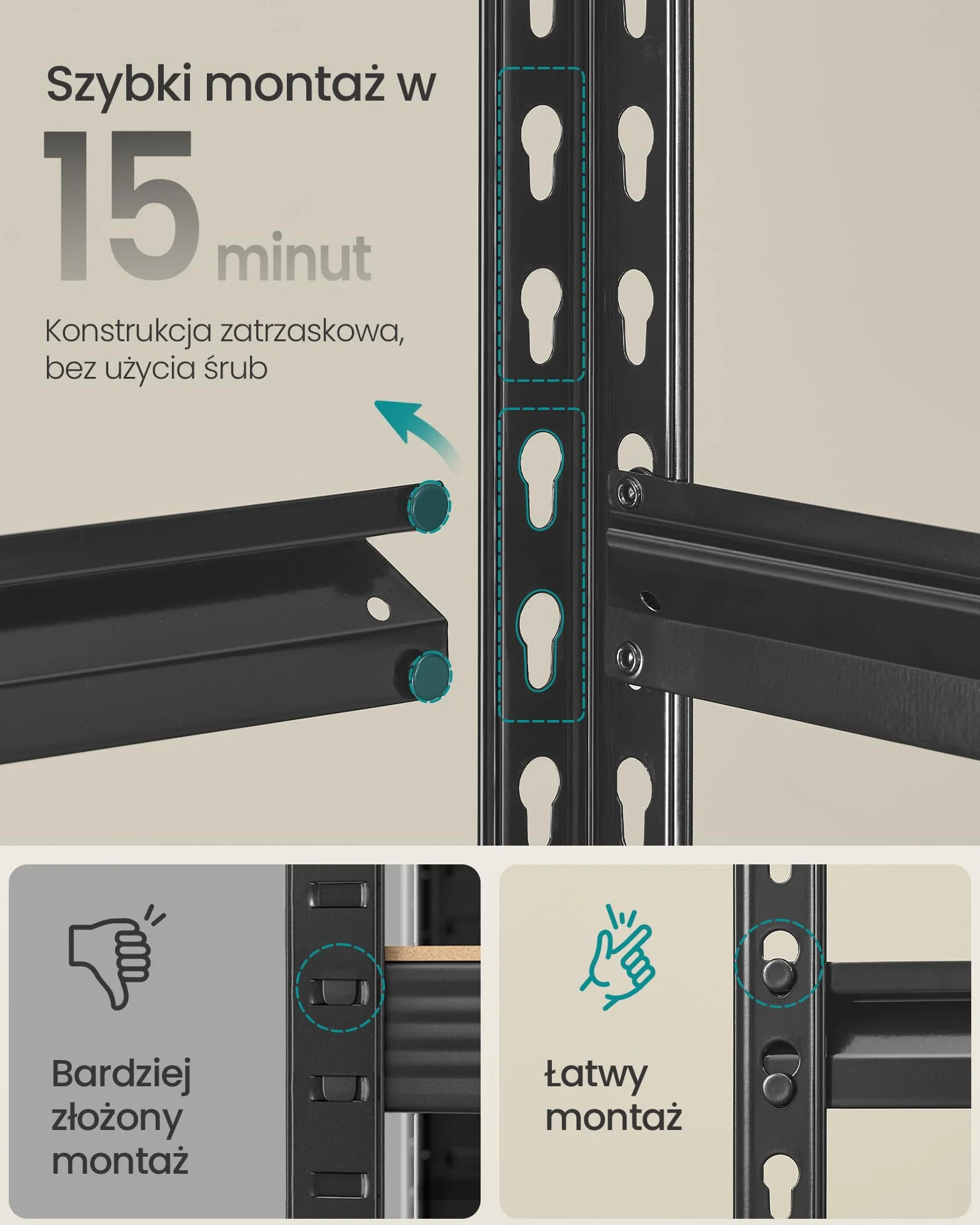 SONGMICS Regał do dużych obciążeń, zestaw 2 sztuk, regał stojący, regał magazynowy, regał kuchenny, 5 półek, 30 x 75 x 150 cm, obciążenie do 875 kg, do piwnicy, kuchni, gabinetu, czarny GLR302B01