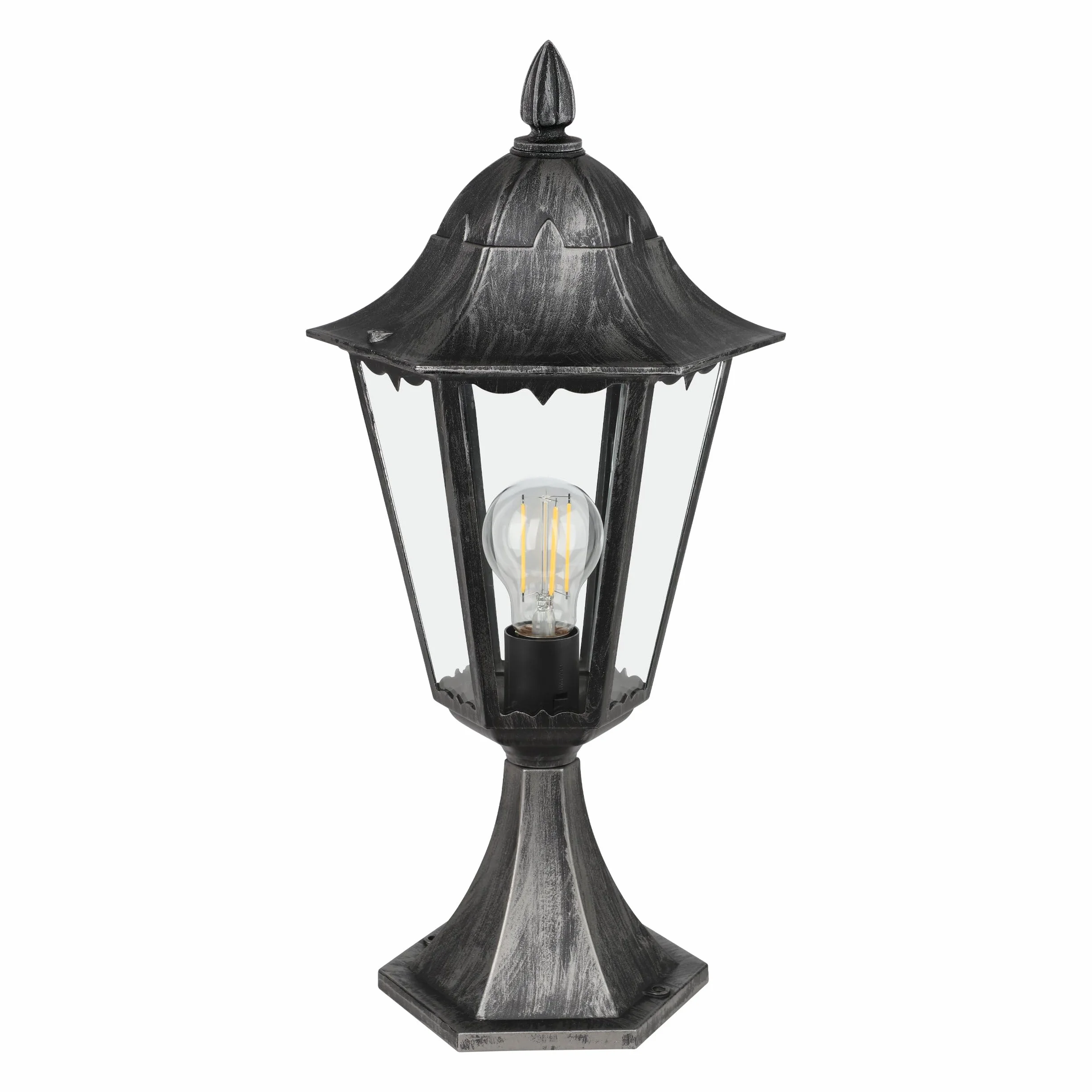EGLO Navedo zewnętrzna lampa cokołowa Navedo, 1-punktowa lampa zewnętrzna, lampa cokołowa z odlewu aluminiowego w kolorze czarnym ze srebrną patyną i szkłem w kolorze przezroczystym, oprawka E27, IP44